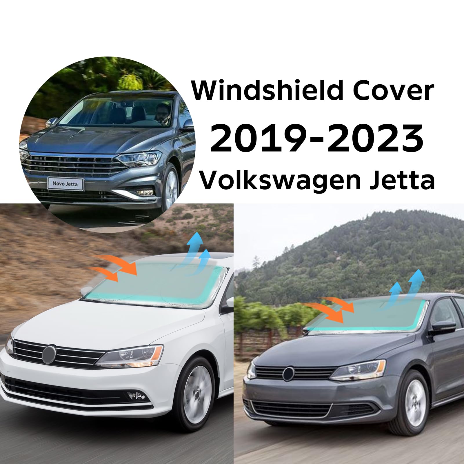 Insauto For Vw Jetta 2020 Windshield Sun Shade Sunshade 2 Layers Front Window Shield For 2019-2023 Volkswagen Jetta Windshield C