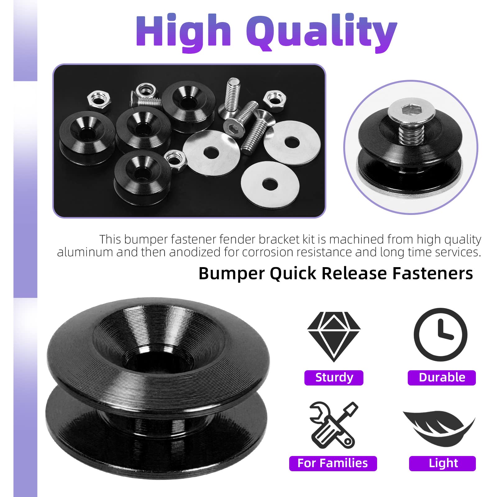 Swpeet 54Pcs - 3 Pairs Black Quick Release Fastener Kit, Universal Aluminum Bumper Clips Quick Release Front Rear Bumper Fastene