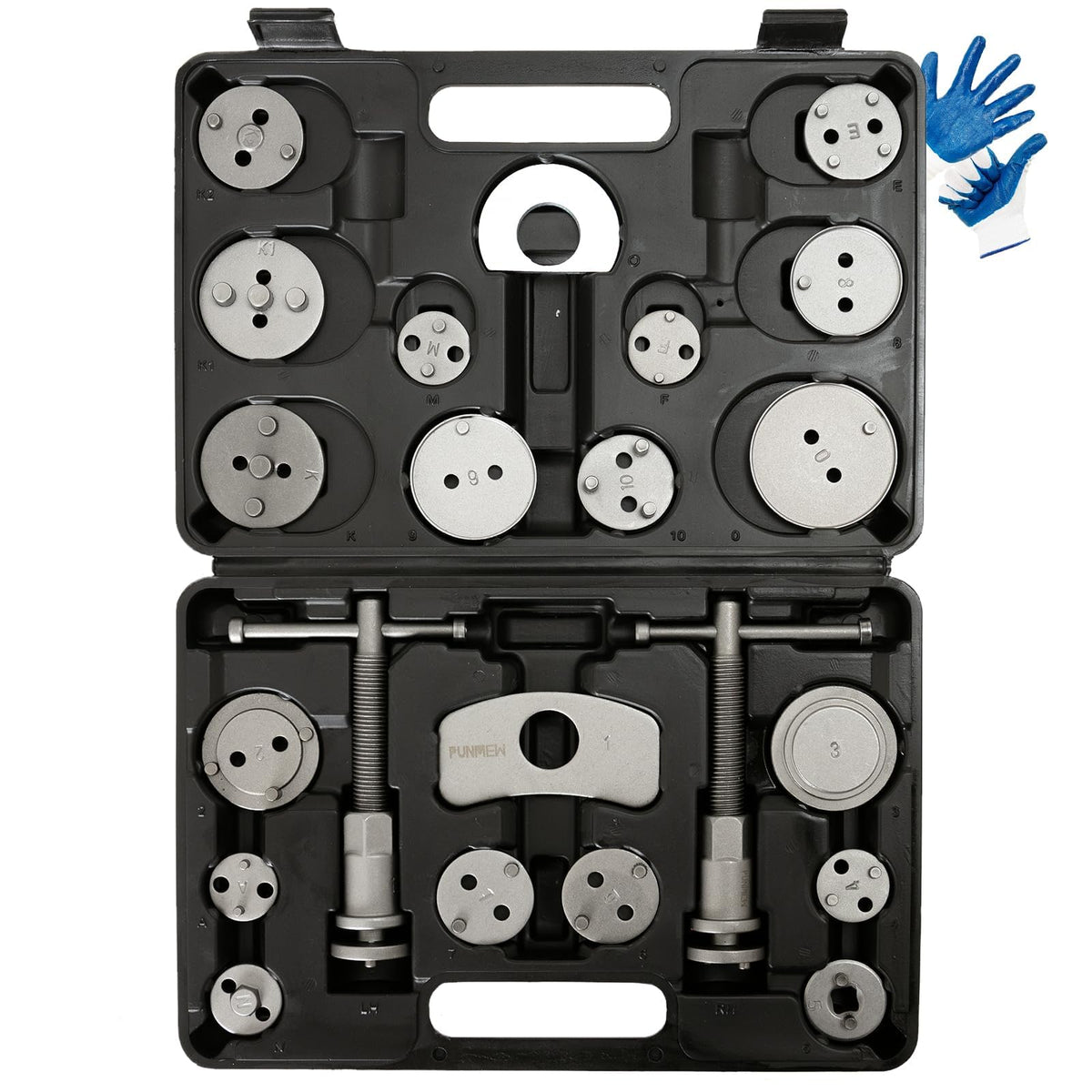 Punmew Brake Caliper Compression Tool 24-Piece Disc Brake Caliper Tool Set Caliper Piston Compressor Tool Fits Most American, Eu