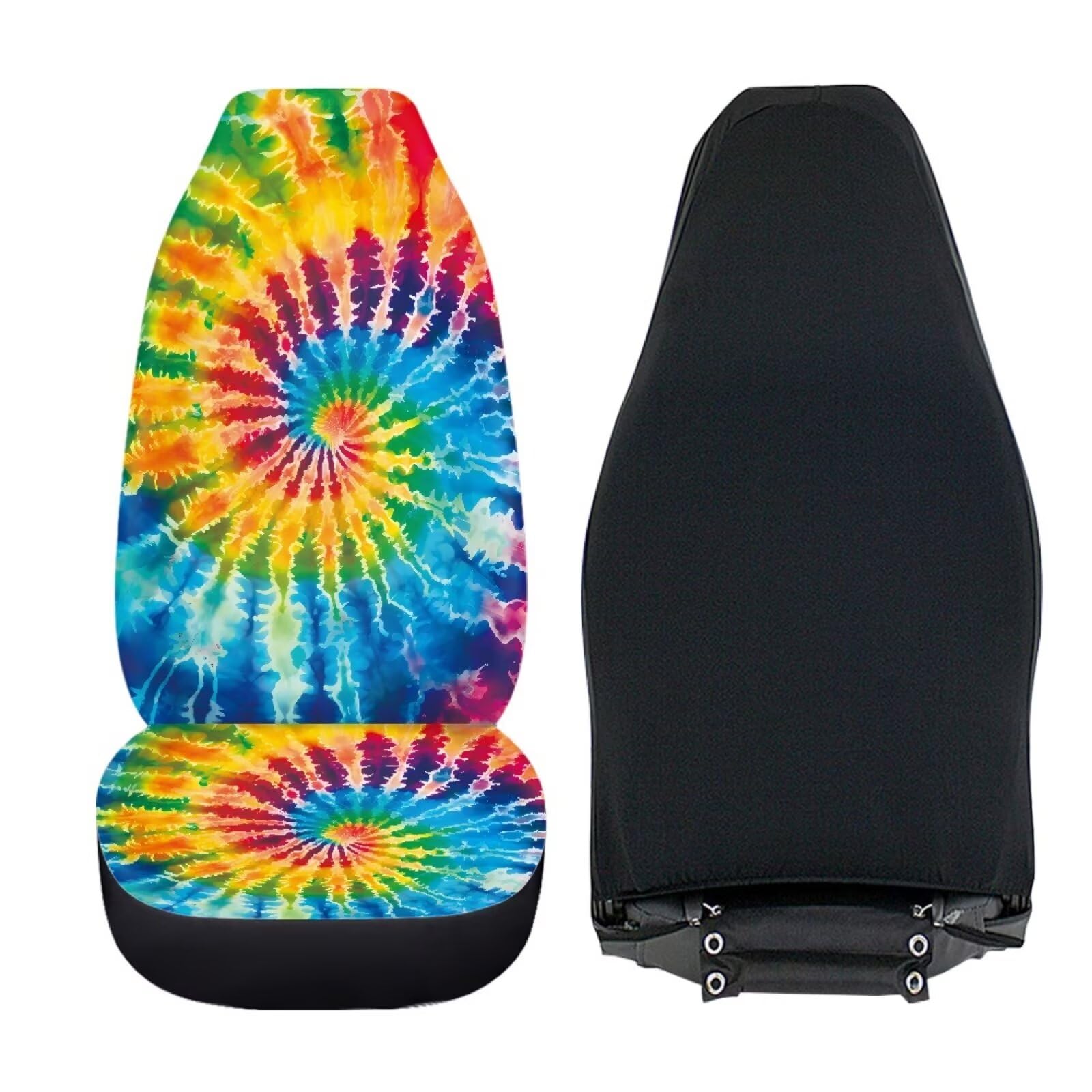 Bigcarjob Tie Dye Theme Car Interior Accessories Sets Hippie Tie Dye Car Seat Cover Set For Front Seat Only 2 Pieces Auto Seat A