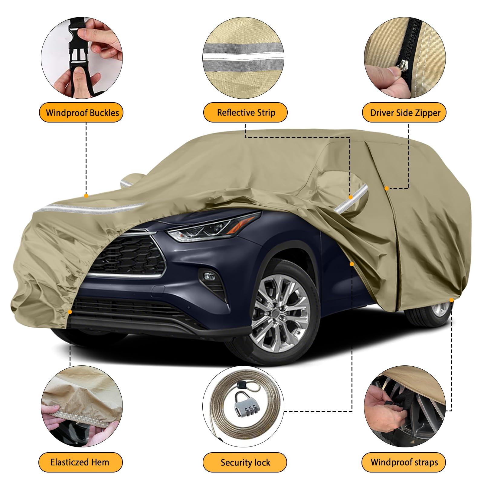Waterproof Car Covers Replace for 2008-2025 Toyota Highlander, Multilayer Heavy Duty with Cotton Liner All Weather Car Cover wit