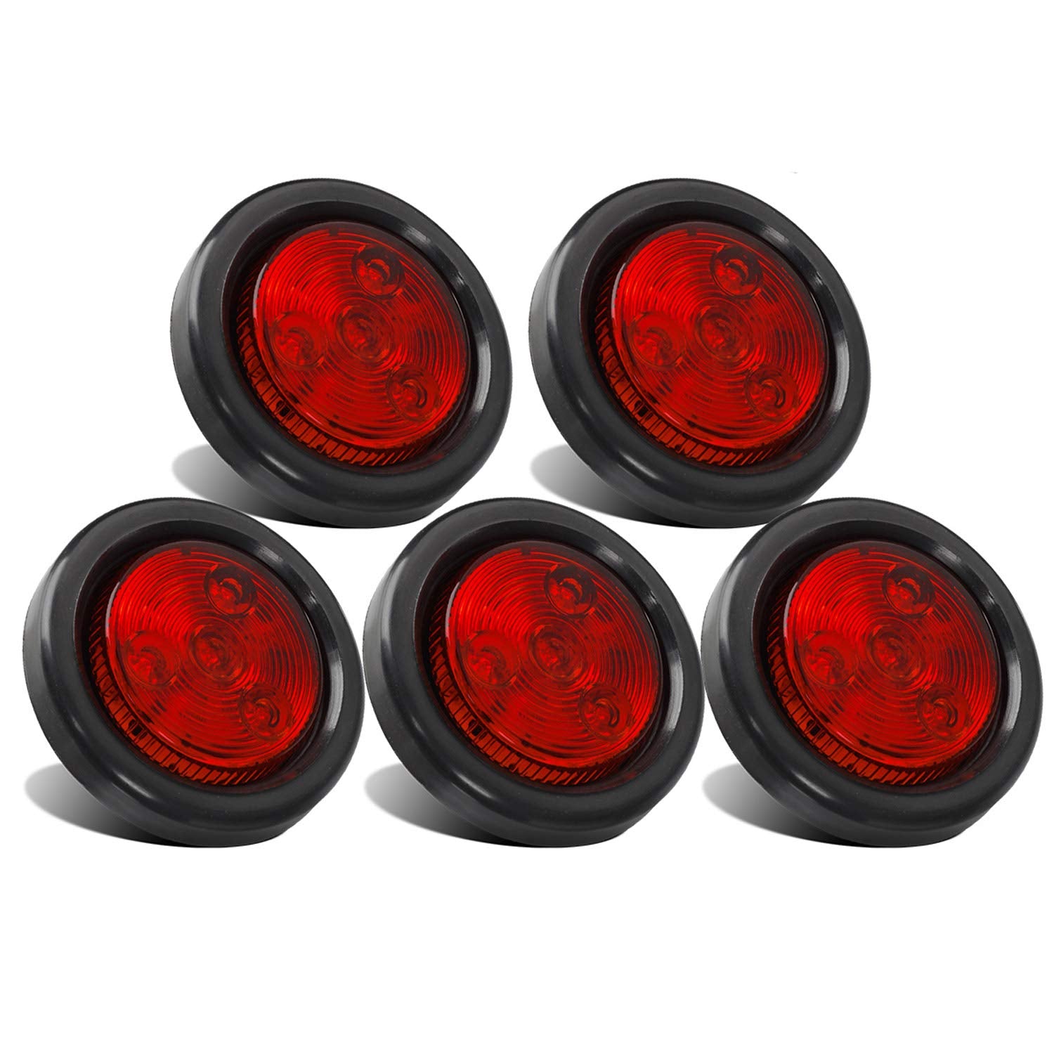 Partsam 5Pcs 2 Inch Red 4 Led Round Sealed Trailer Clearance Marker Light Mount Grommet/Pigtails Hardwired