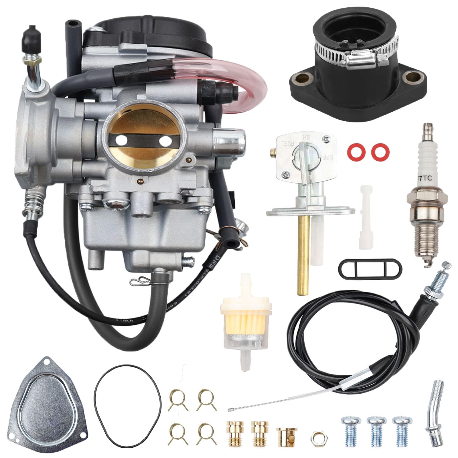 Carburetor Compatible With Yamaha Bruin Big Bear Wolverine Kodiak Grizzly 250 350 400 450 Yfm 4X4 Atv Intake Boot Joint And Thro
