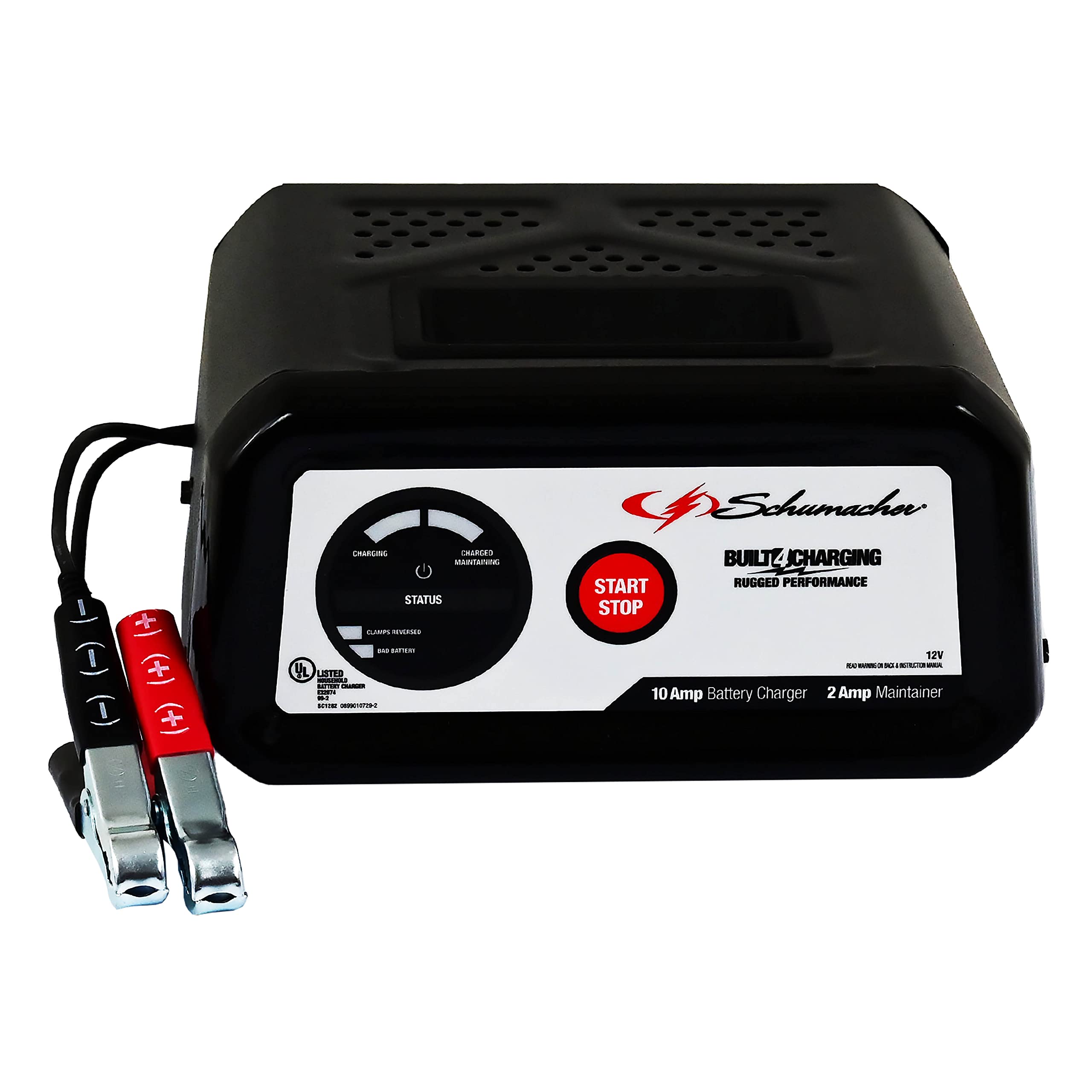 Schumacher Sc1282 Fully Automatic Battery Charger And Maintainer - 10 Amp/2 Amp 12V - For Automotive, Marine, And Power Sport Batteries, Black