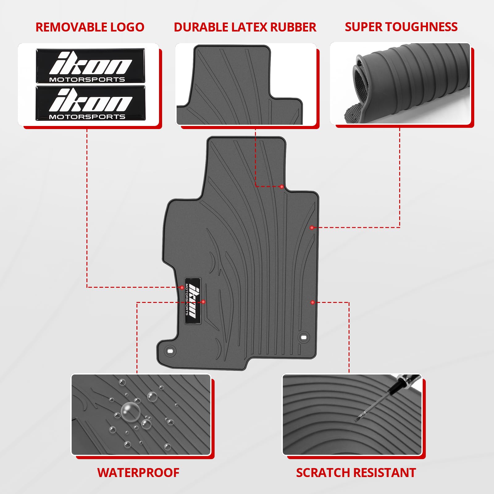 Ikon Motorsports, Custom Fit Floor Mats Compatible With 2013-2017 Honda Accord Sedan 4-Door, Gray/Grey Latex Rubber Heavy Duty A