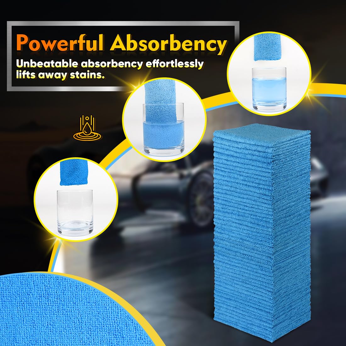 Homexcel Blue Shop Towels 100 Pack, Reusable Microfiber Towels For Cars, Bulk Multipurpose Microfiber Cleaning Cloths, Lint Free