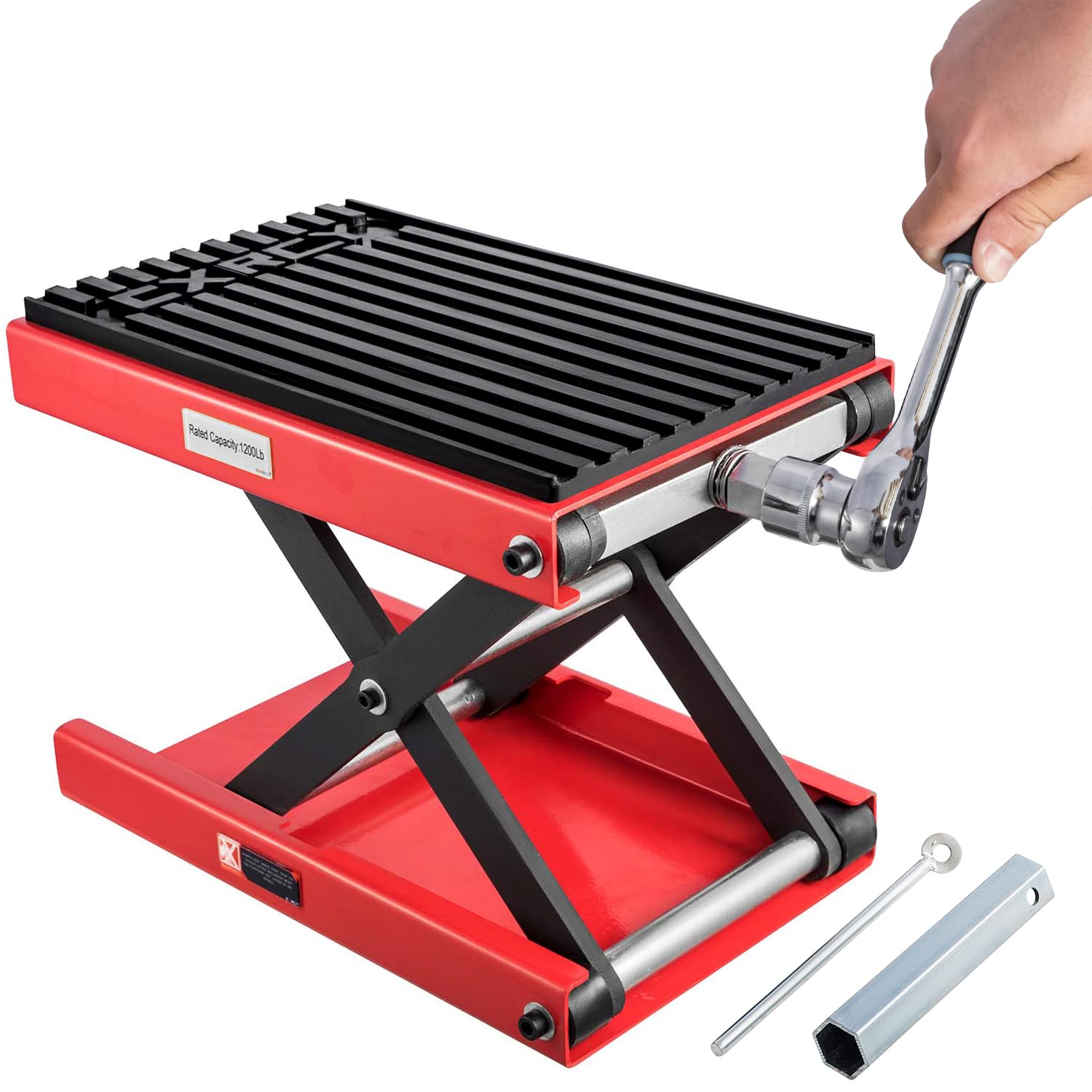 CXRCY 1200 LBS Motorcycle Lift Scissor Jack Upgraded Dirt Bike ATV Steel Motorcycle Hoist Stand with Ratchet Wrench,Crank Handle