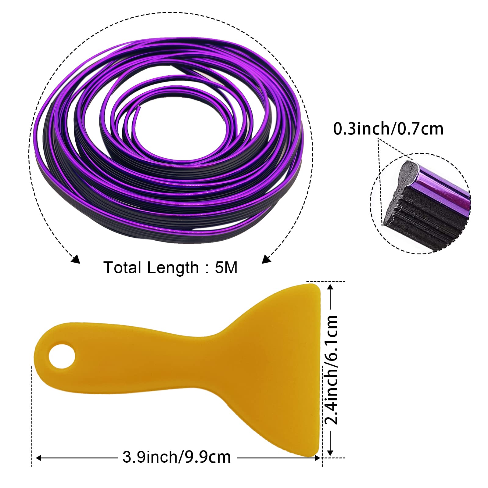 Car Interior Trim Strips,Universal 9.8 Ft Car Electroplating Decoration Styling Door Dashboard, Flexible Interior Trim Accessories With Installing Tool(Purple)