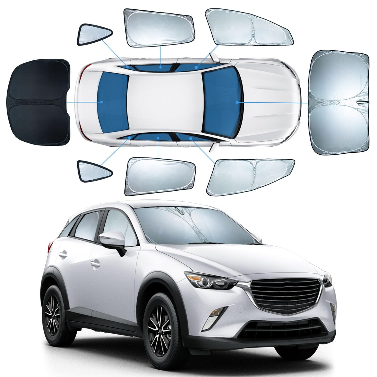 8 PCS Sun Shades for Mazda CX5 Windshield Sunshade, 2-Layer Full Window Shades for CX-5 2017-2025 Front Rear Side Window Covers 