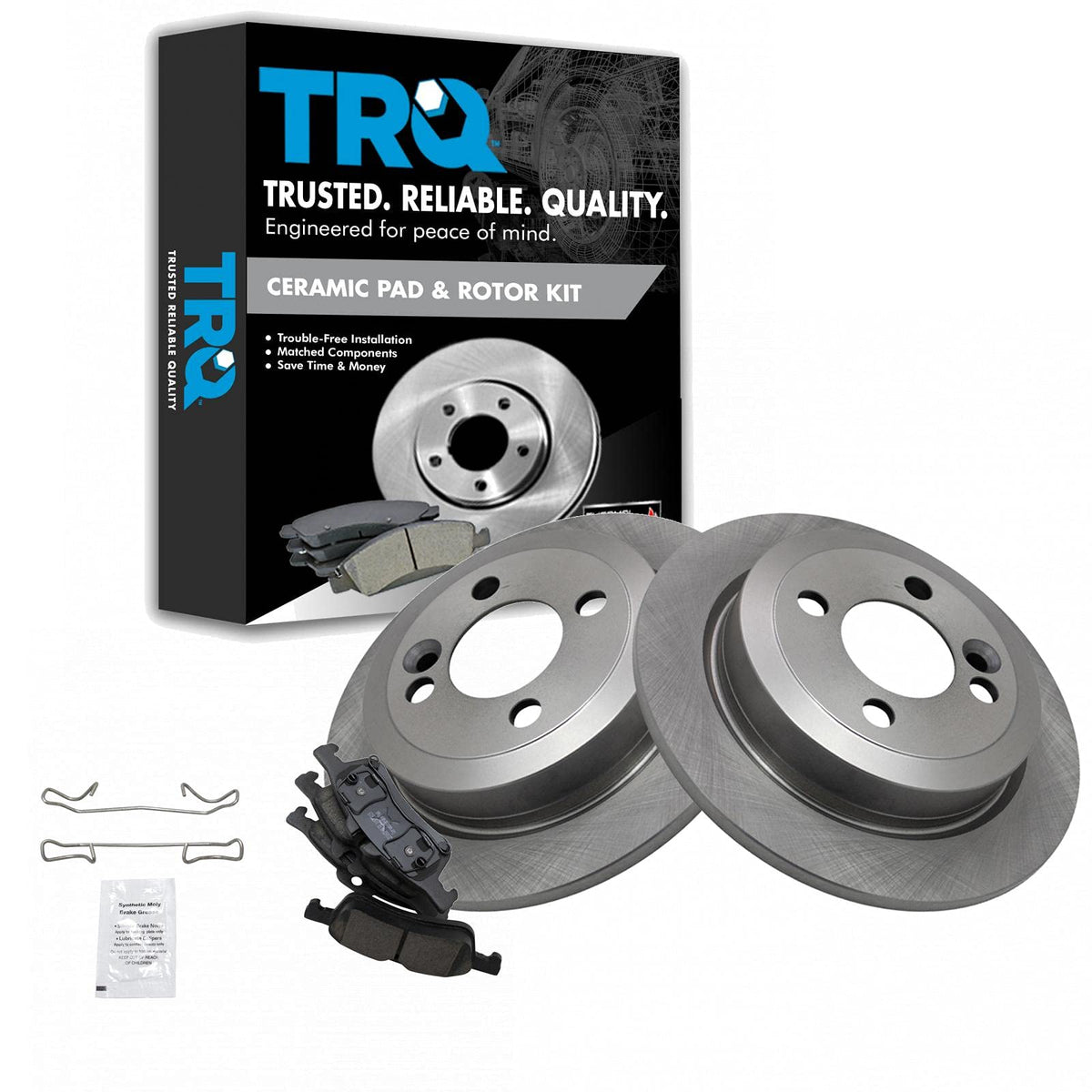 Trq Rear Brake Pad & Rotor Kit Brake Pads Brake Rotor Ceramic Compatible With 2007-2008 Mini Cooper