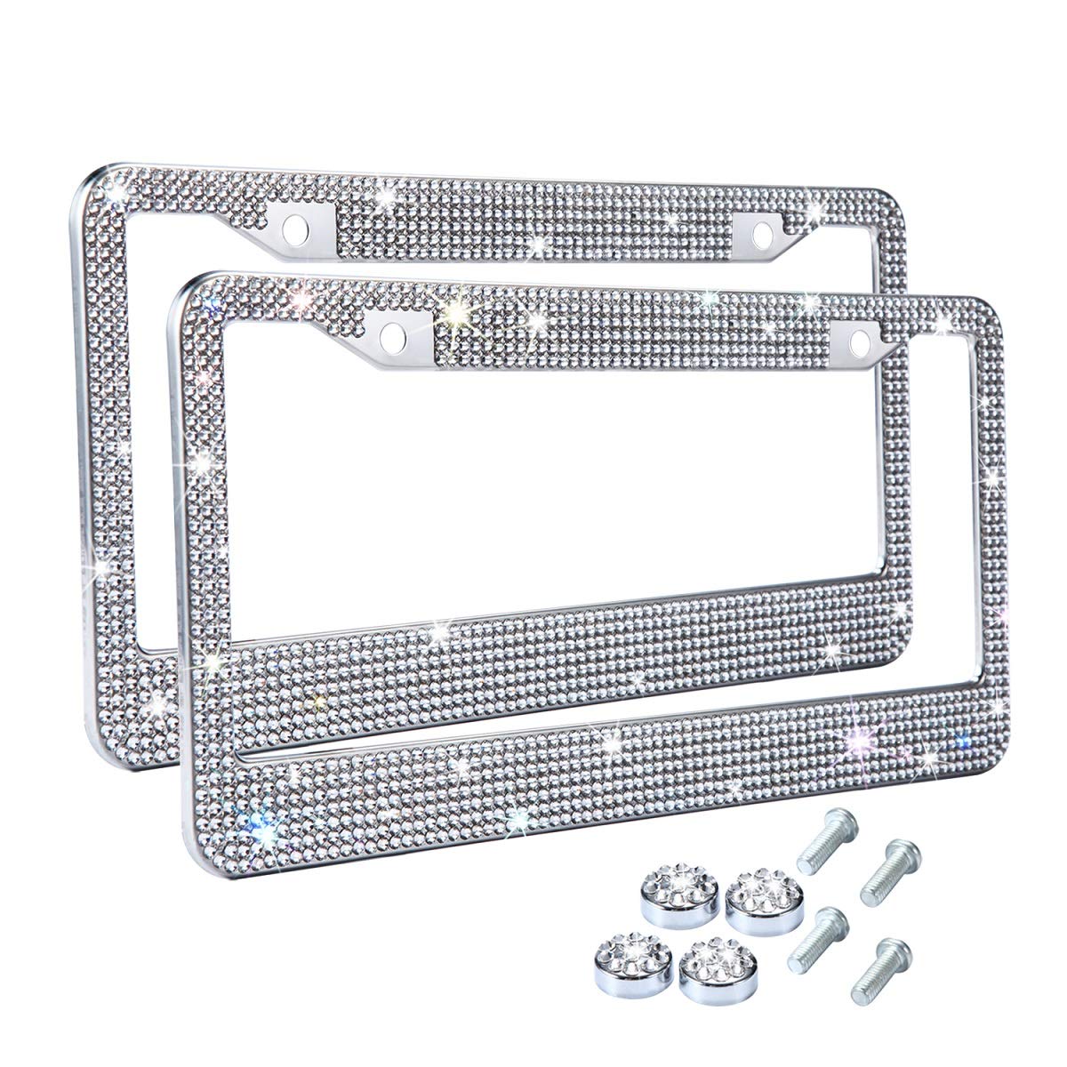 Tzarrot Bling License Plate Frame For Women, Universal Rhinestone License Plate Frame Rust Proof Metal, Bling Car Accessories Fo