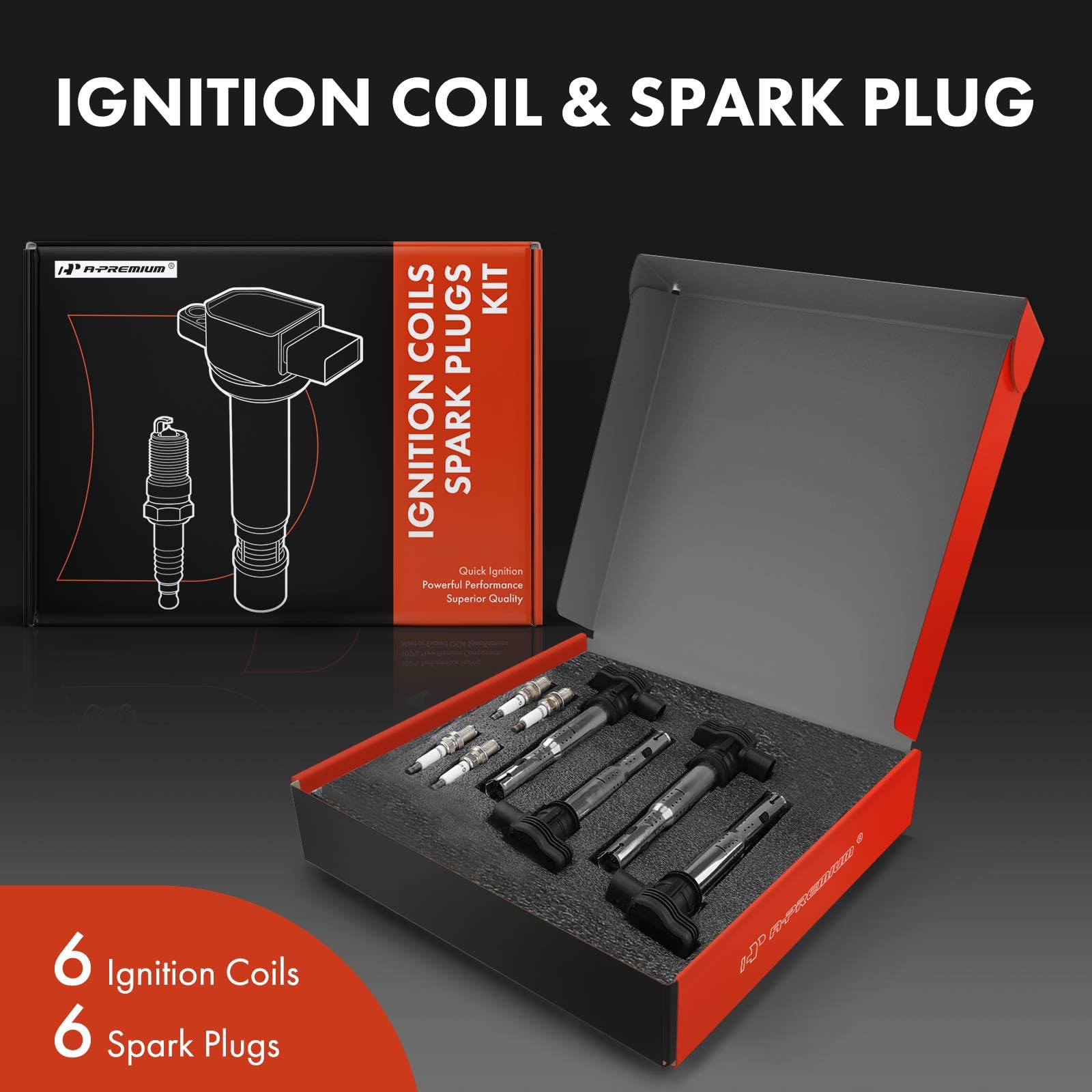 A-Premium Ignition Coil Pack & Iridium Spark Plugs Set for Audi A3/A4 & VW Jetta/Tiguan 2.0L 2.5L (2004-