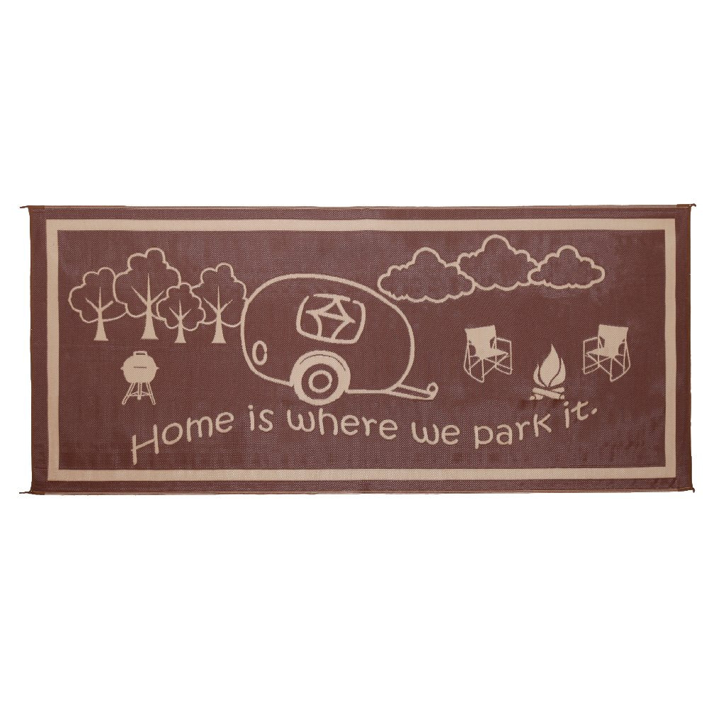 Stylish Camping 8-Feet X 18-Feet Outdoor Rv Home Patio Reversible Mat - Brown/Beige