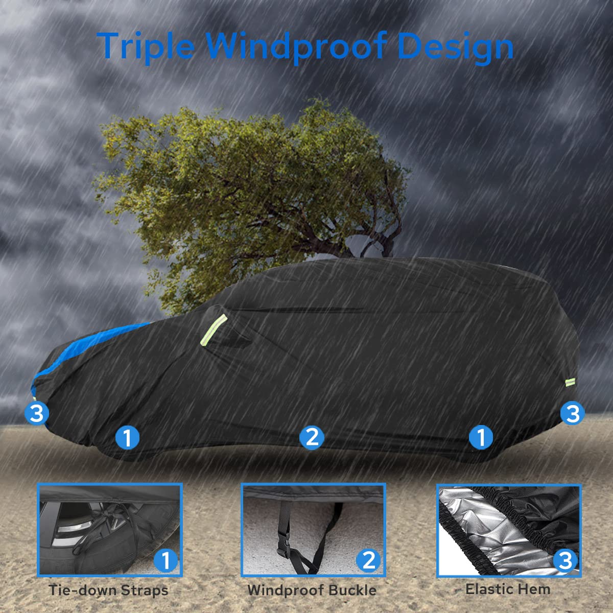 Avecrew Suv Car Cover Waterproof All Weather For Automobiles, Outdoor Heavy Duty Full Exterior Suv Covers (Length: 193''-208'')