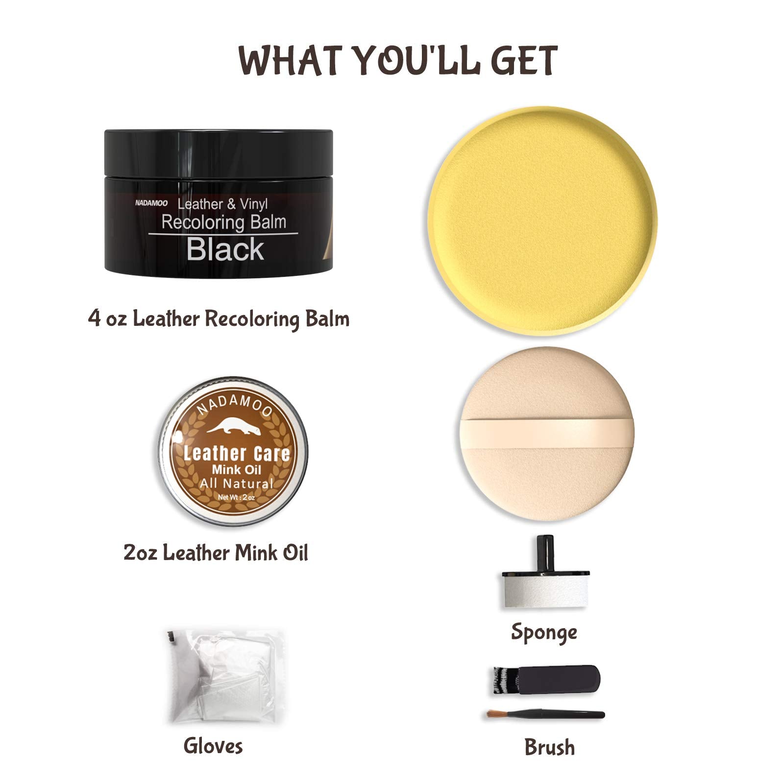 Nadamoo Black Leather Recoloring Balm With Mink Oil Leather Conditioner, Leather Repair Kits For Couches, Restoration Cream Scra