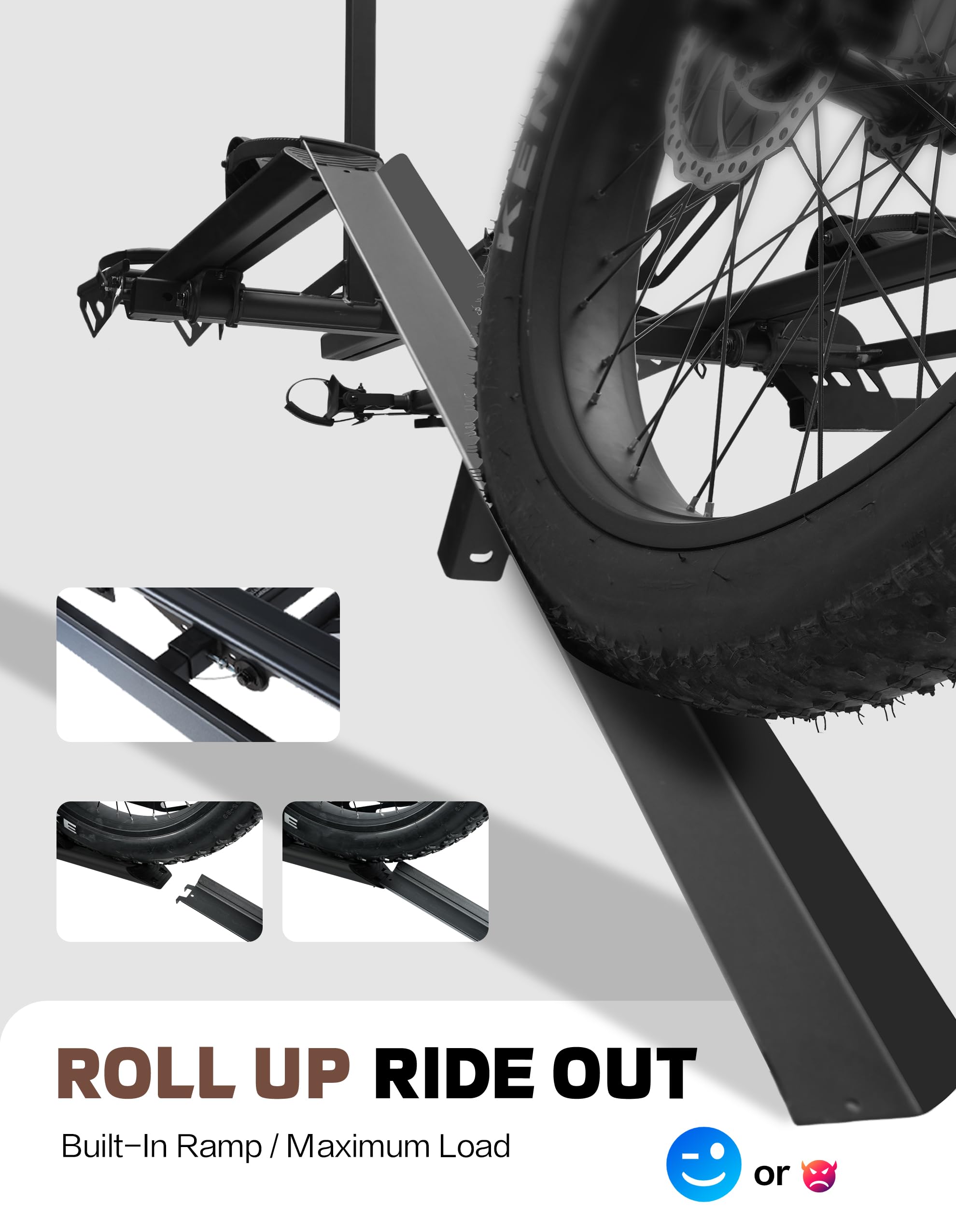 YOUNG ELECTRIC 250LBS. Capacity Foldable Aluminum 3-Ebike Rack with Ramp for Car SUV RV Truck Trailer and Van, 2 Inch Receiver