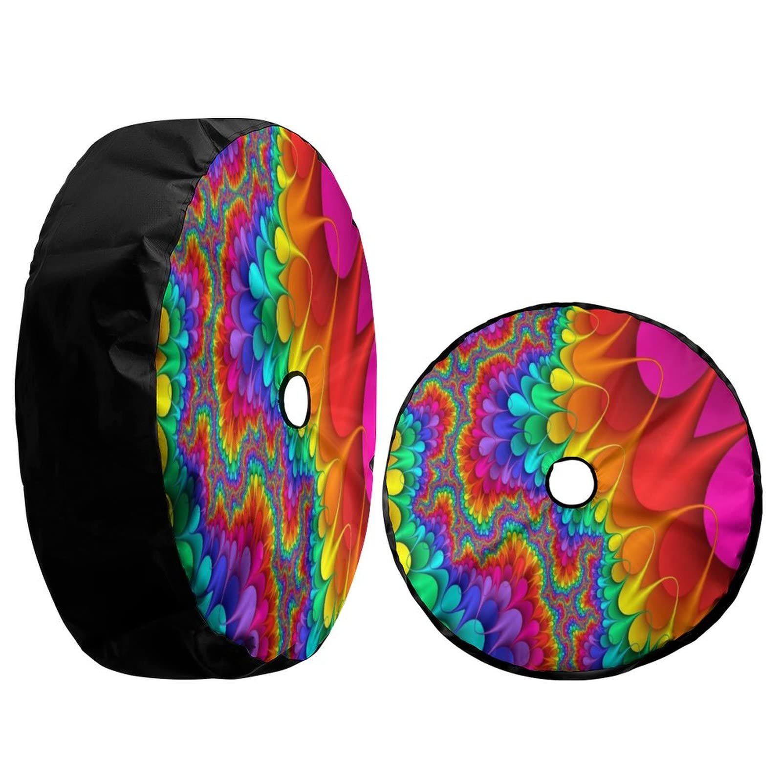 Foruidea Tie Dye Abstract Rainbow Color Spare Tire Cover with Backup Camera Hole Wheel Tire Cover Fit Trailer, RV, SUV and Many