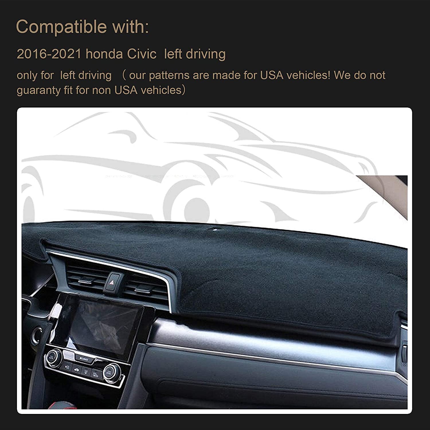 Speedwow Dashboard Dash Board Cover Mat Carpet Compatible With 2016-2021 Honda Civic