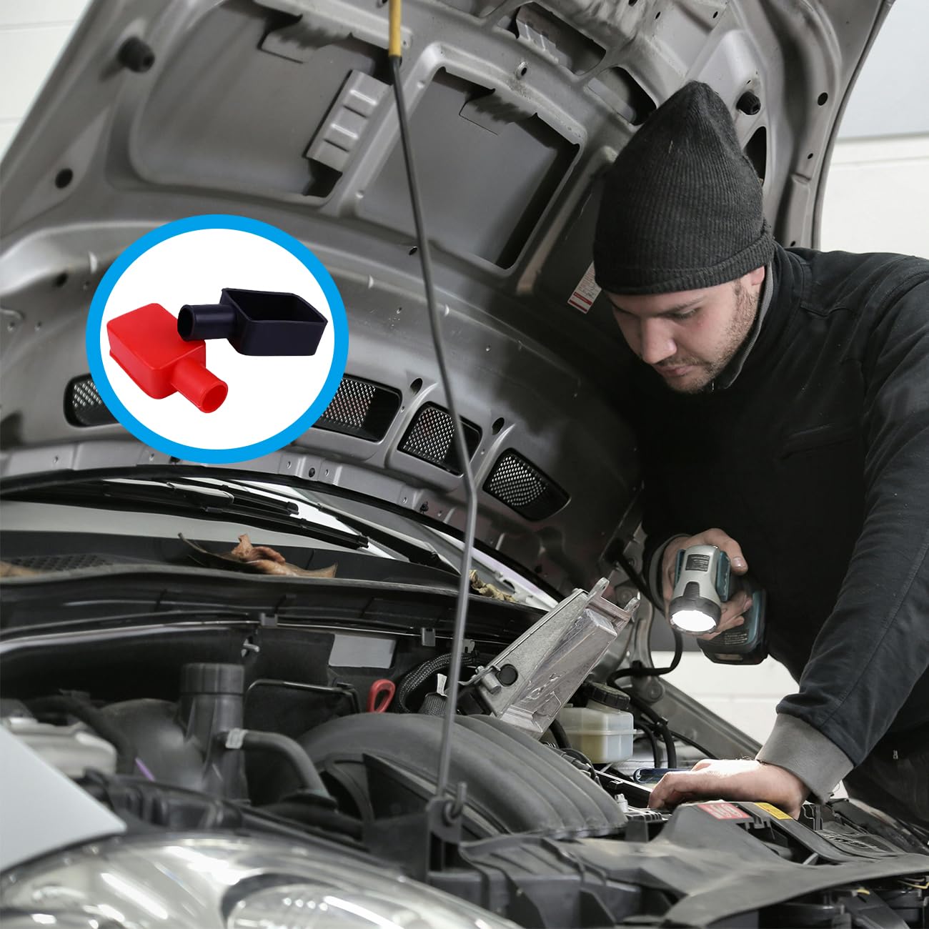 Battery Terminal Cover Flexible positive and negative battery terminal protectors Car Insulating Battery Cover Red and Black Top