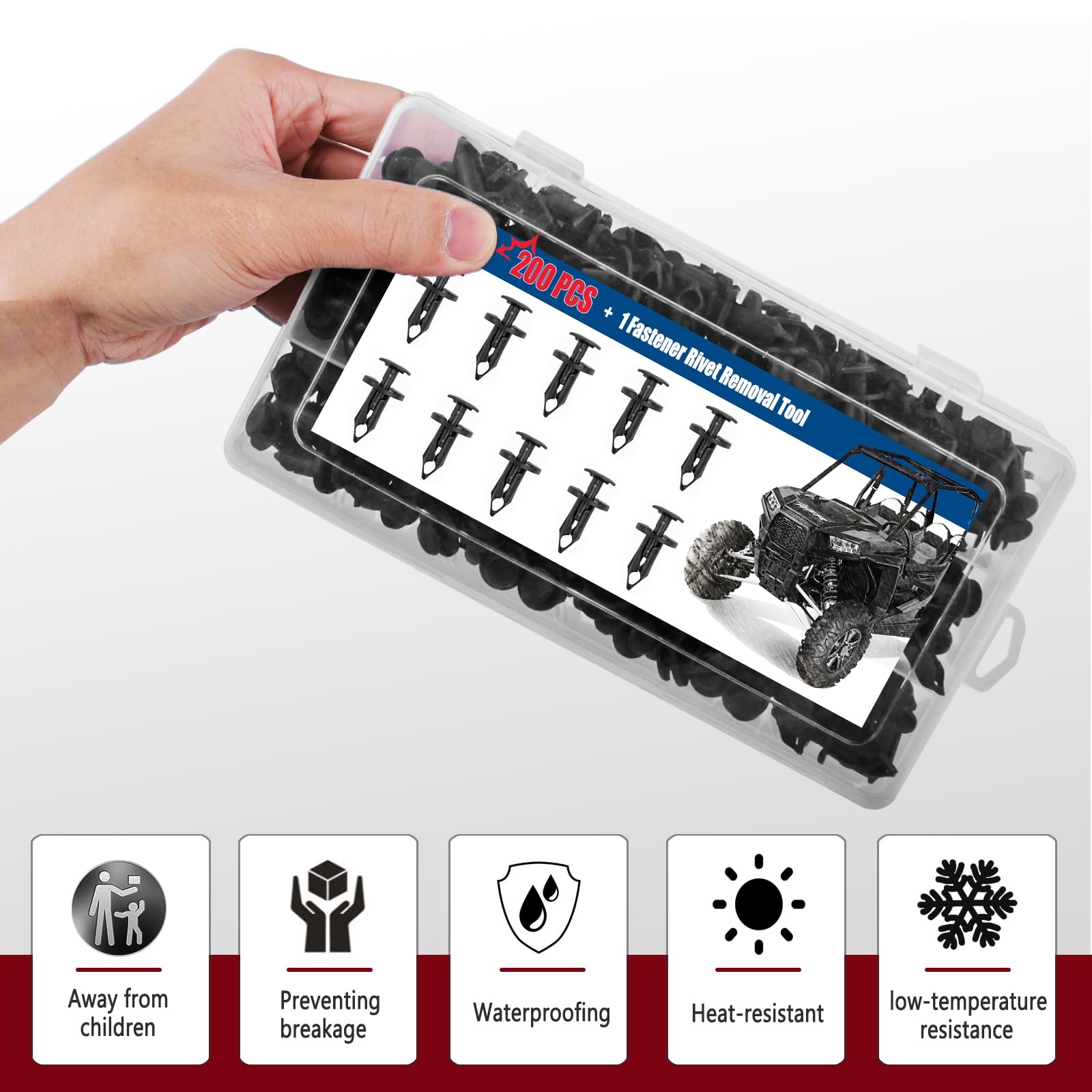 Xislet 200 Pcs UTV Nylon Fender Clips/Body Rivets Compatible with Polaris 7661855 Ranger RZR Can-Am Kawasaki Teryx Honda Pioneer