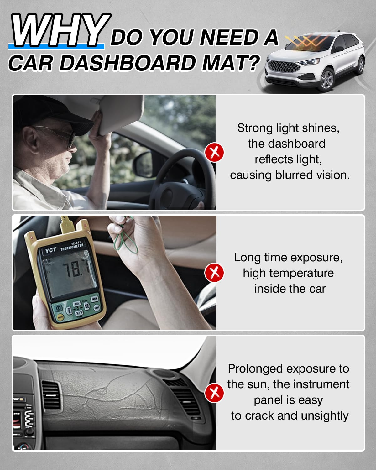 Cartist Dash Cover Compatible with Ford Edge 2015-2022 2023 2024 2025 Accessories Dashboard Cover Mat Non-Slip Carpet Sunshield