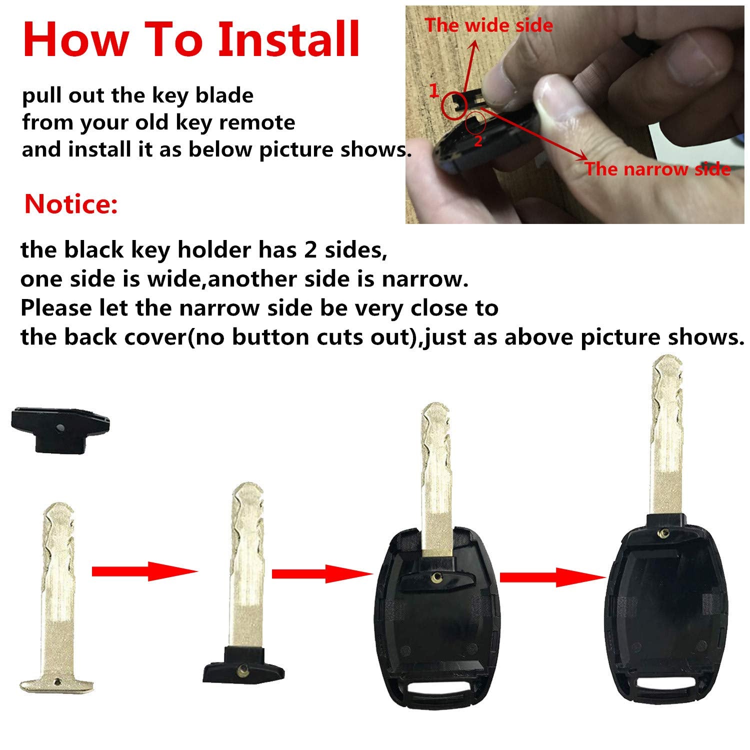 2 Pack Key Fob Shell Case Fit For Honda Accord Civic Ex Pilot Keyless Entry Remote Key Housing Replacement With Free Screwdriver Casing Only (Black 2 Pack)