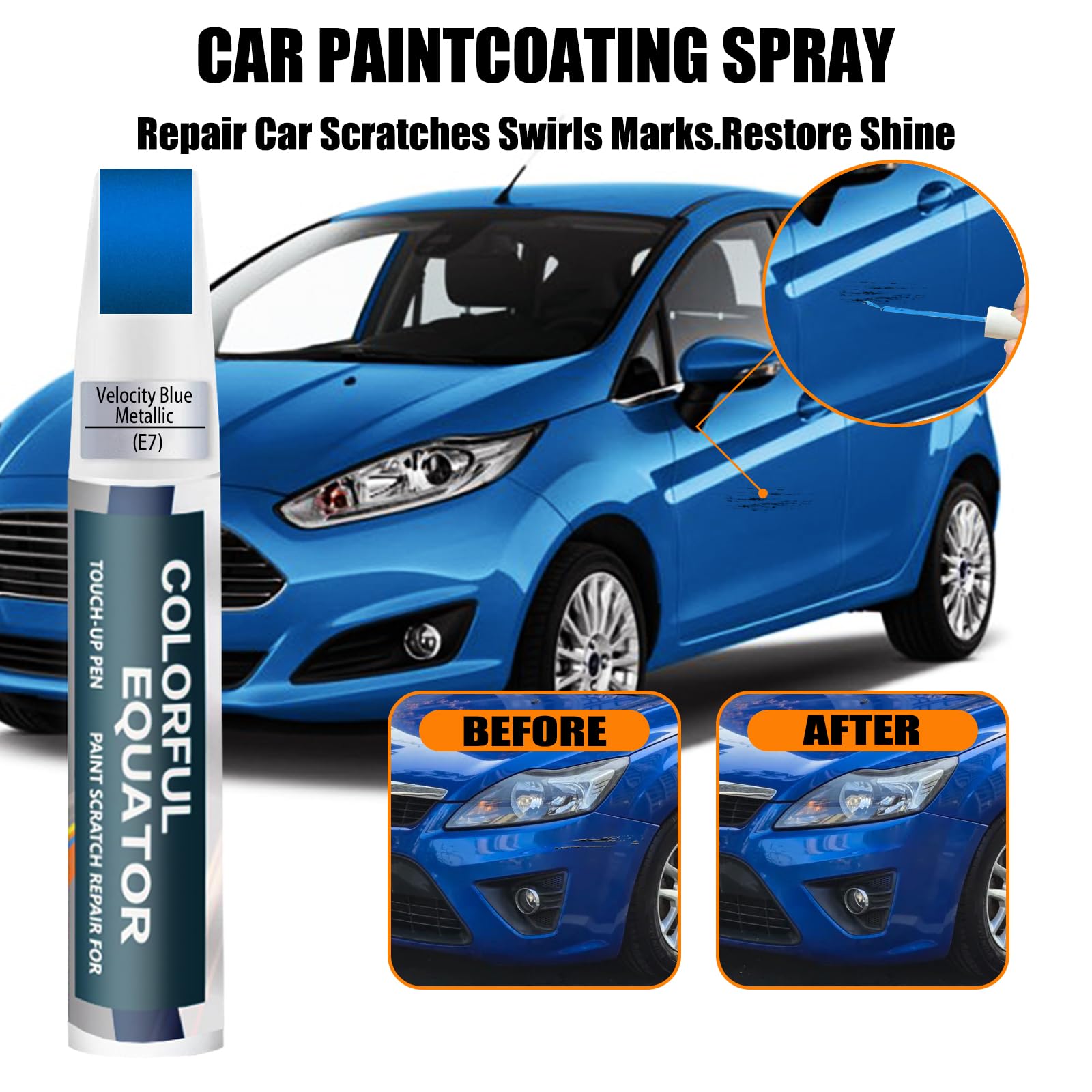 E7 Velocity Blue Metallic Touch Up Paint For Ford, Car Paint Pen Scratch Repair Two-In-One Touch Up Paint, Premium Car Scratch R