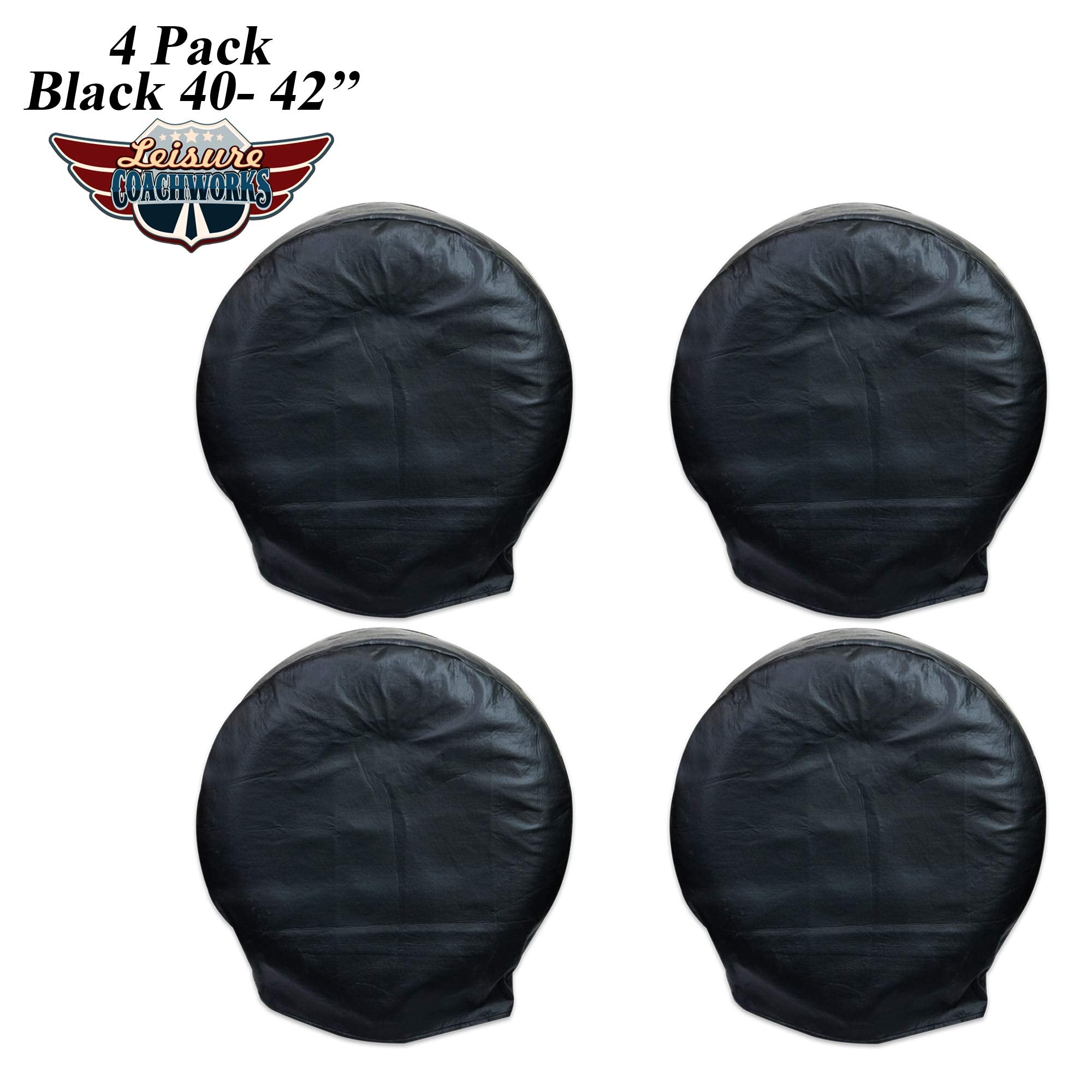Leisure Coachworks Tire Covers For Rv Wheel Set Of 4, Motorhome Tire/Wheel Covers Waterproof Soft Vinyl Black Tire Protectors Ti