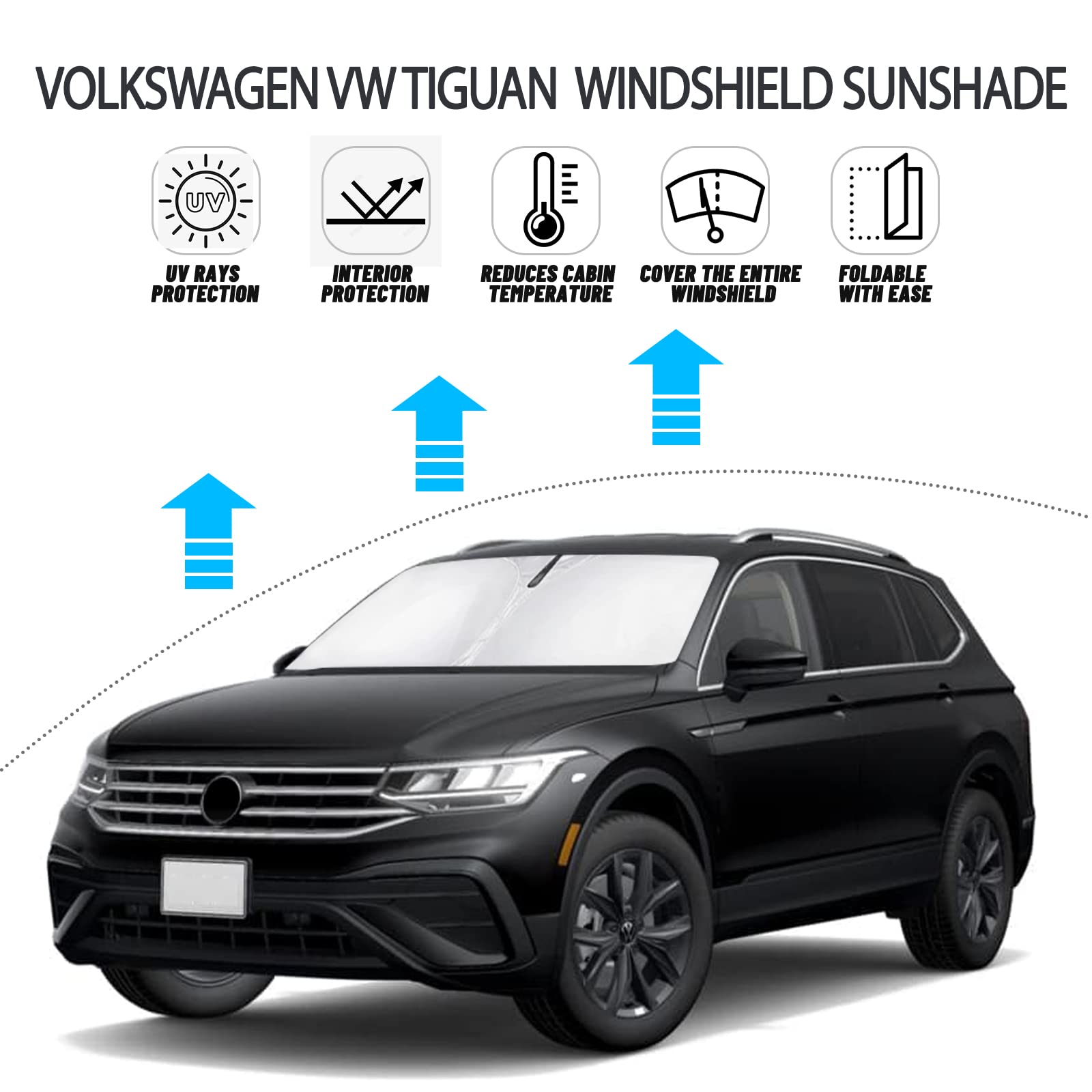 D-Lumina Windshield Sun Shade For 2018 2019 2020 2021 2022 2023 Volkswagen Vw Tiguan Accessories, Front Window Sunshade Sun Viso