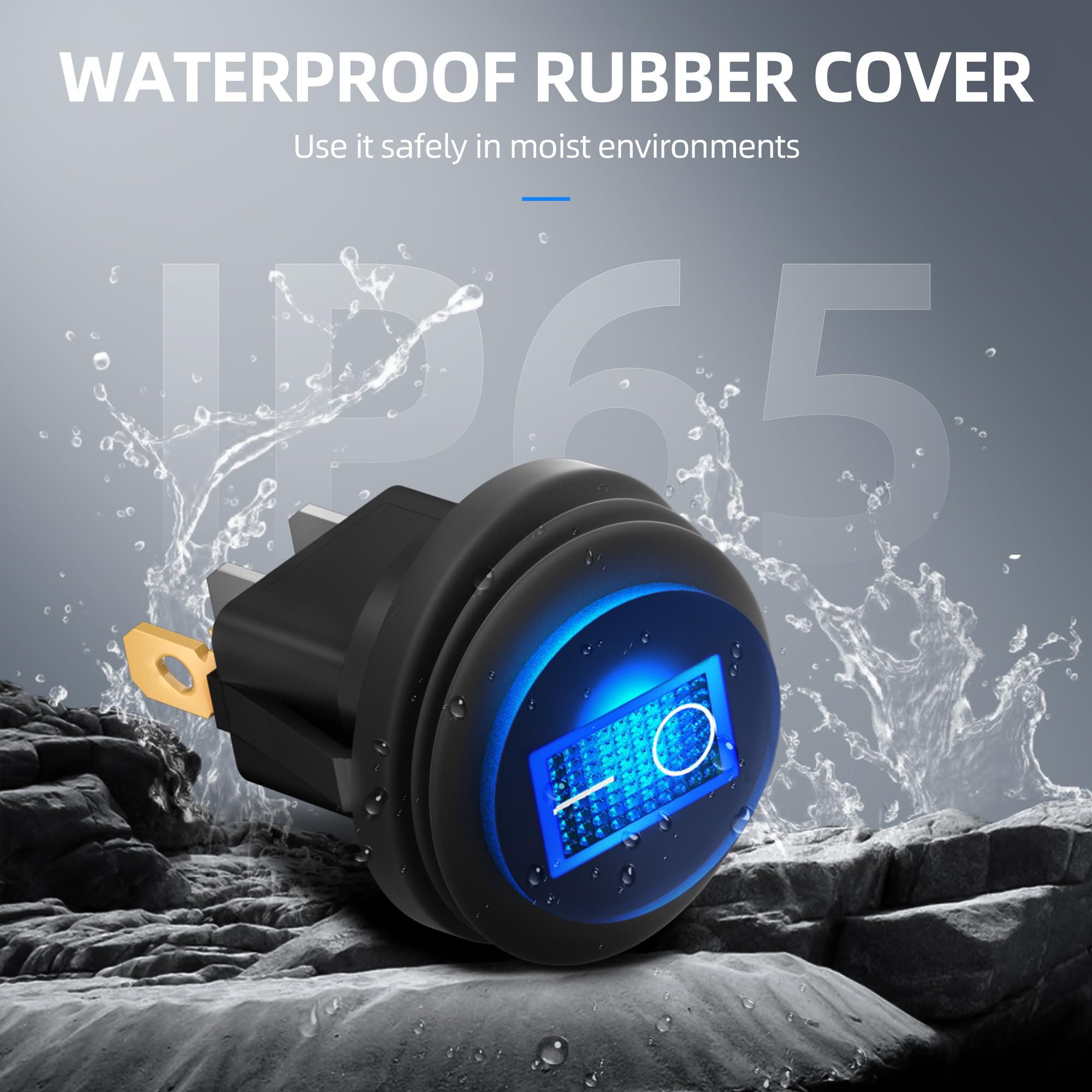 DAIERTEK Waterproof Rocker Switch 12V SPST with Blue LED Light - Model DS1825, 2PCS for Marine, Automotive, RV, Truck