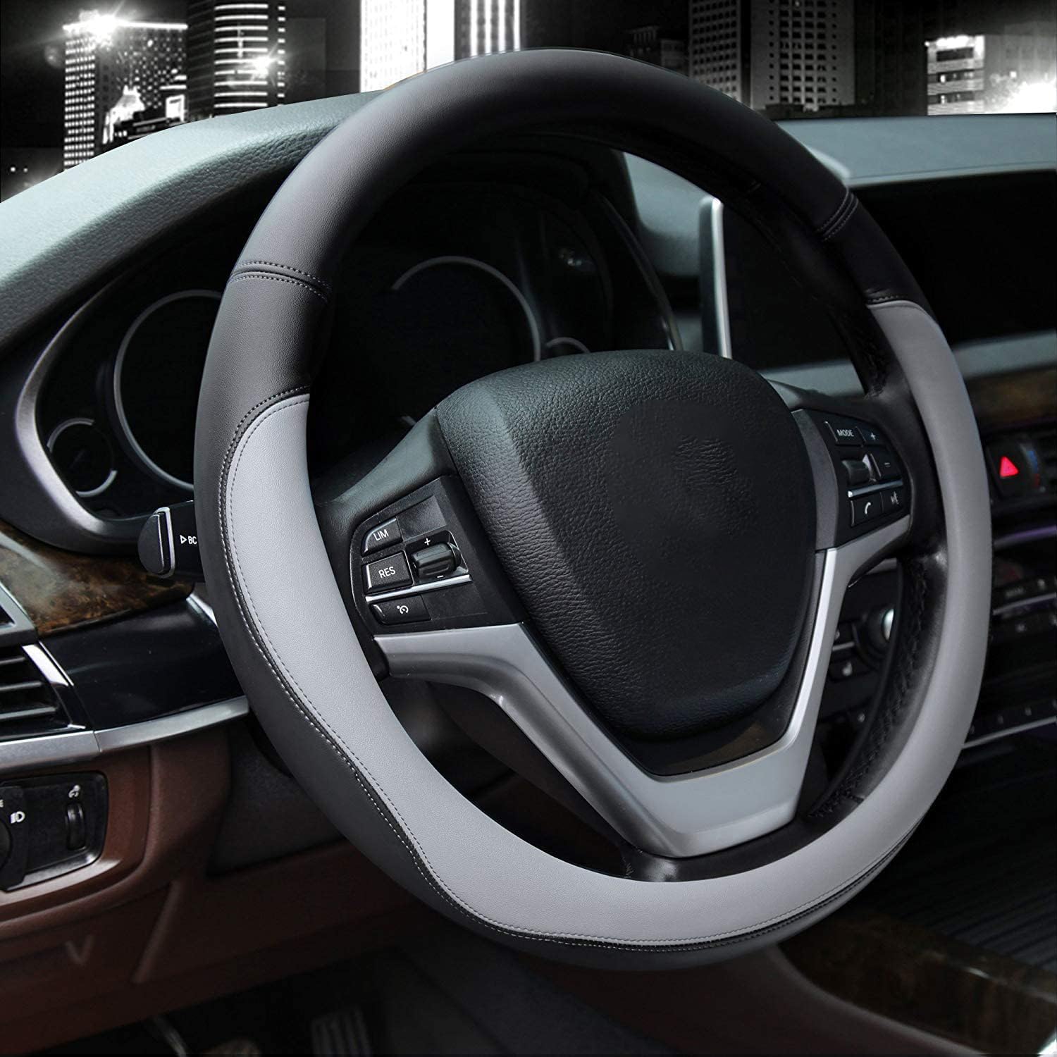 Valleycomfy Microfiber Leather Steering Wheel Cover Large-Size For F150 F250 F350 Ram 4Runner Tacoma Tundra Range Rover Model S