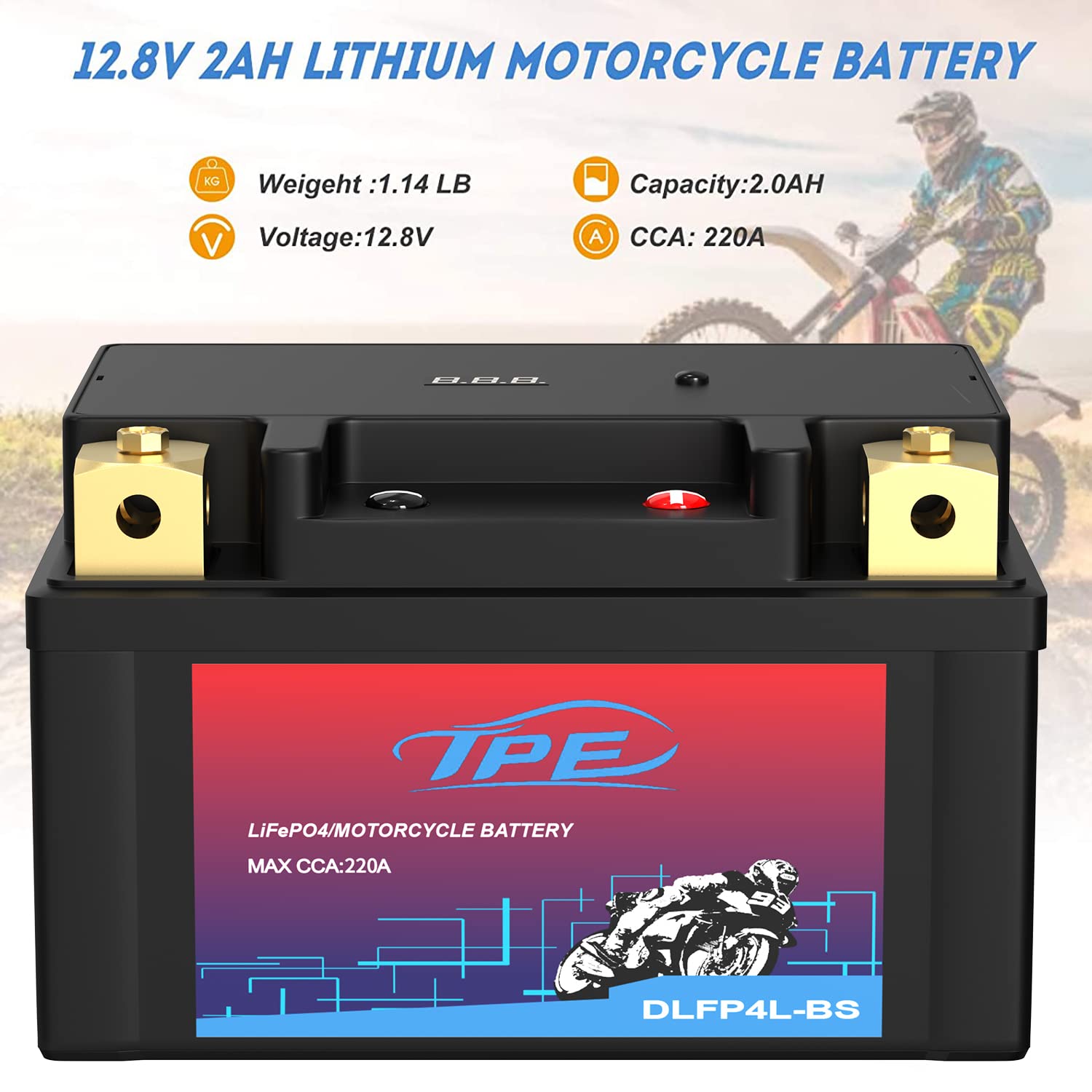 Tpe Lithium Motorcycle Dlf4L-Bs 12V 2.5Ah Atv, Utv, Jet Ski, 4 Wheeler, Quad, Scooter, Motocross