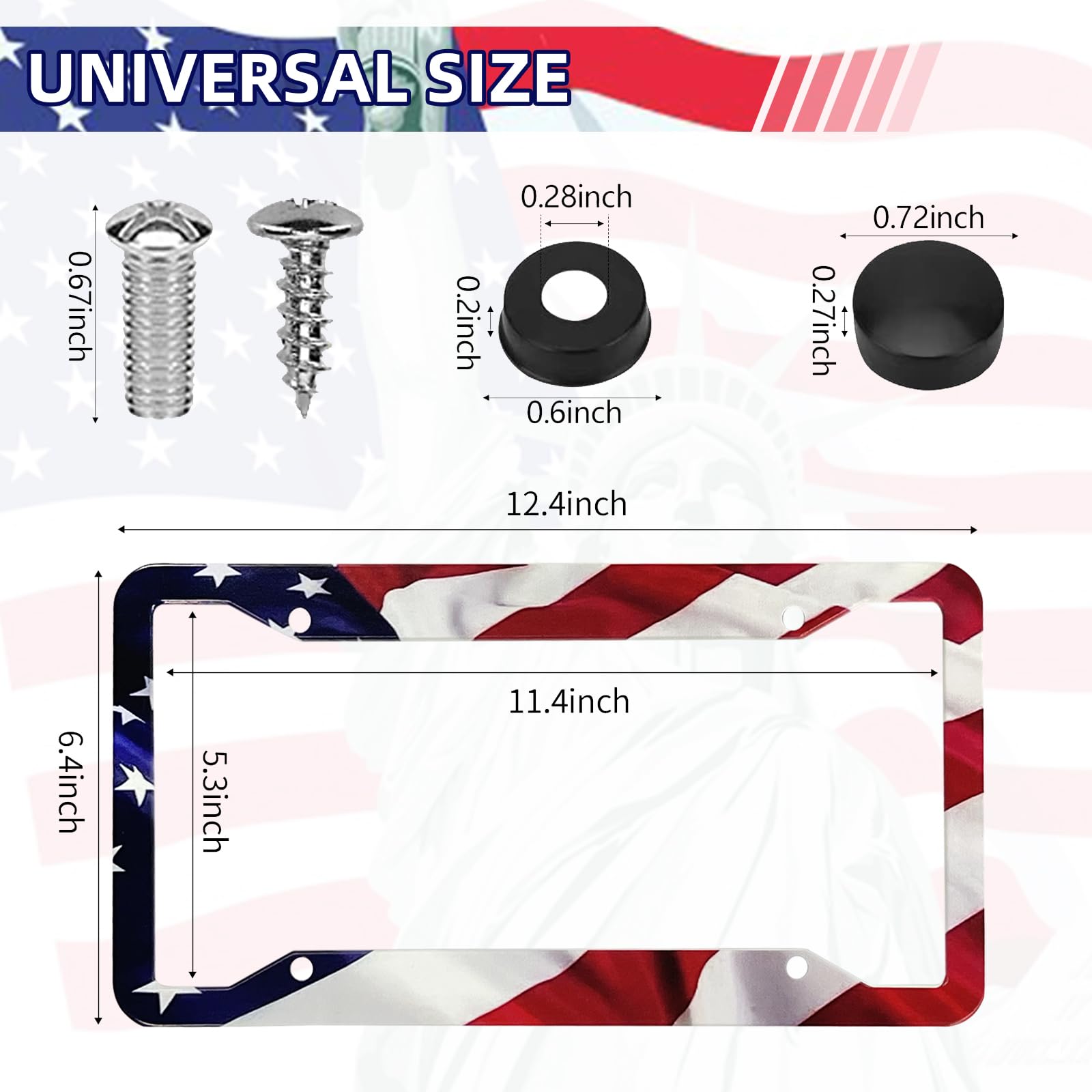 LIN KANG American Flag License Plate Frame Holder - 2 Pack, Aluminum, Matte Stripe, Gloss Patriotic Design, Includes Free Screws and Caps