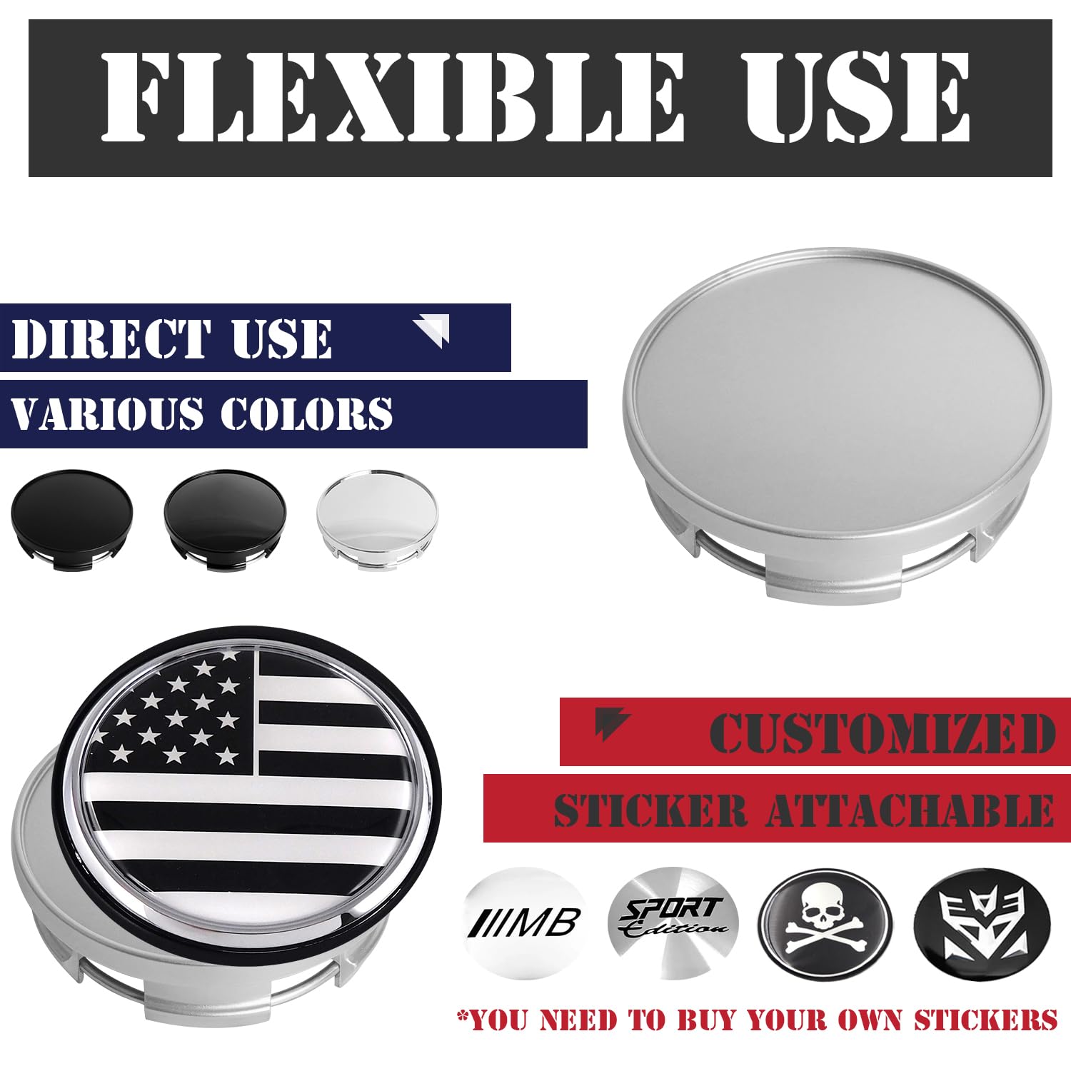 Kitspro 2.5Inch 63Mm Wheel Center Caps For Dodge Ram 1500 Rim Hub Caps 6Kf18Trmaa, Pack Of 4 (Silver, Outer 63Mm, Inner 56Mm)