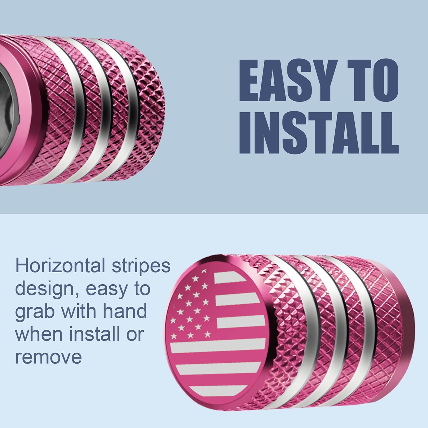 Tire Valve Stem Cap Cover - (5 Pack) Tire Air Cap Metal With Plastic Liner Corrosion Resistant Leak-Proof American Flag For Car Truck Motorcycle Bike Pink