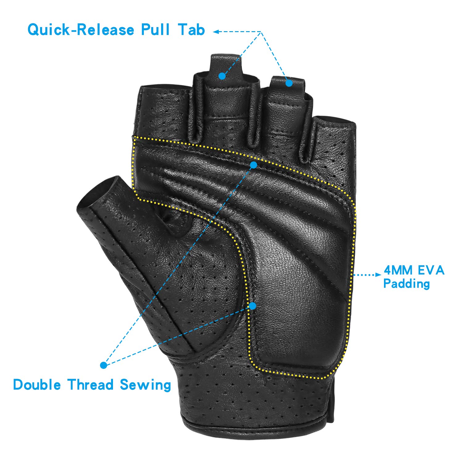 Kaiwende Half Finger Men'S Motorcycle Gloves Gel Padded Fingerless Leather Motorbike Gloves (Black, Medium)