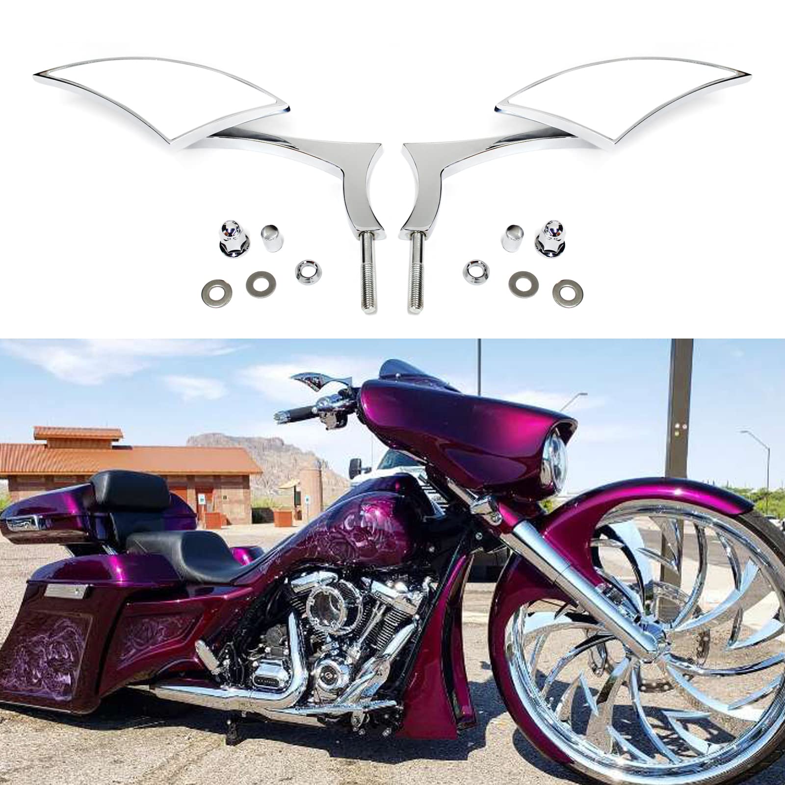 Pair Motorcycle Chrome Side Mirrors For Sportster Xl 883 1200 Road King V-Rod Street Glide Electra Glide Dyna Softail 1982-2018