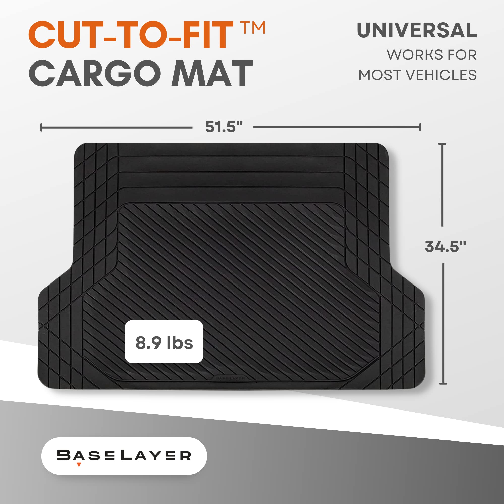 Baselayer Cut-To-Fit Black Cargo Liner Mat - Universal Waterproof Floor Mats For Most Vehicles, Durable All-Weather Mats - Made