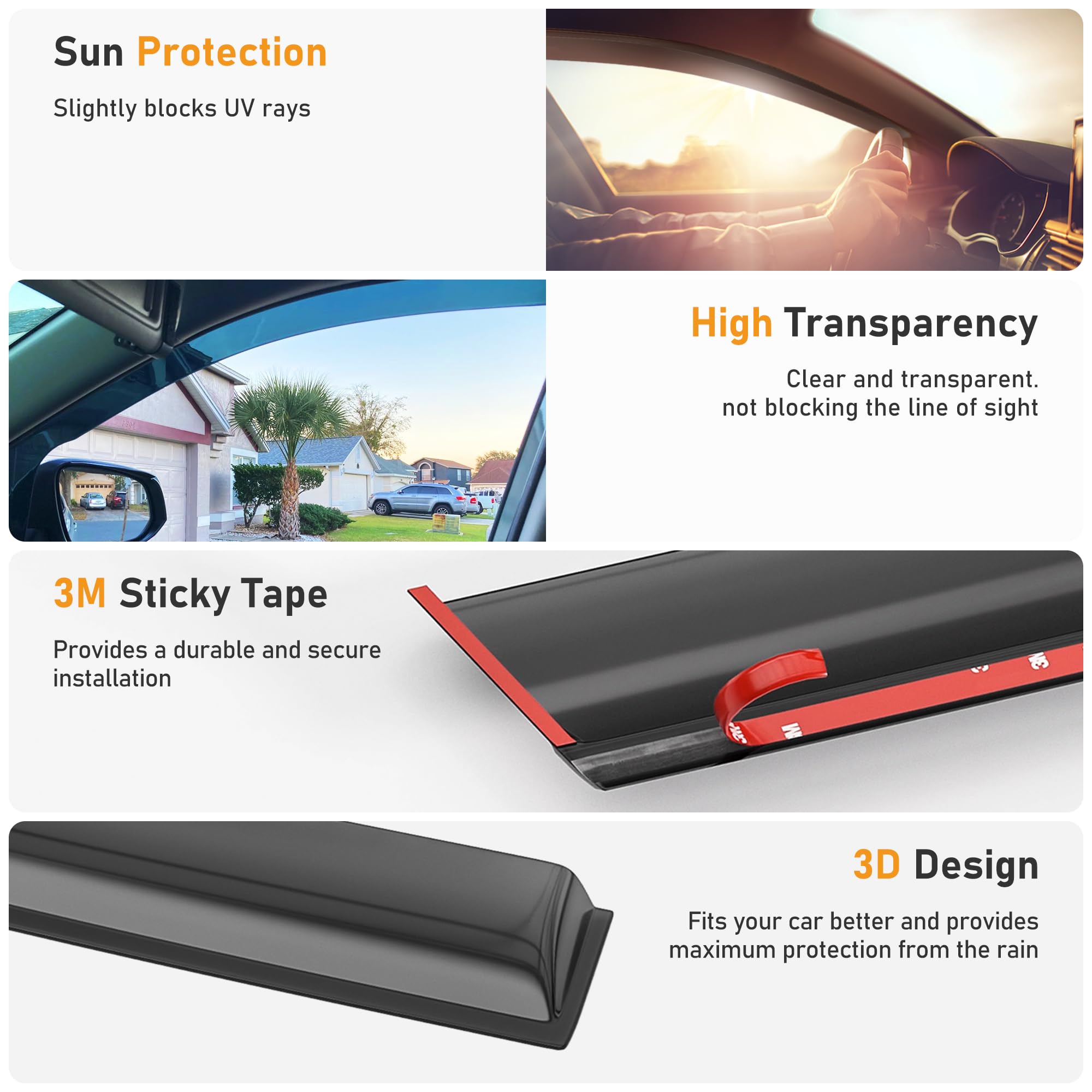 Hope You Ready Shatterproof Tape-On Window Rain Guards Fit For 2018-2022 Jeep Wrangler Jl, Extra Durable Window Deflectors, Vent