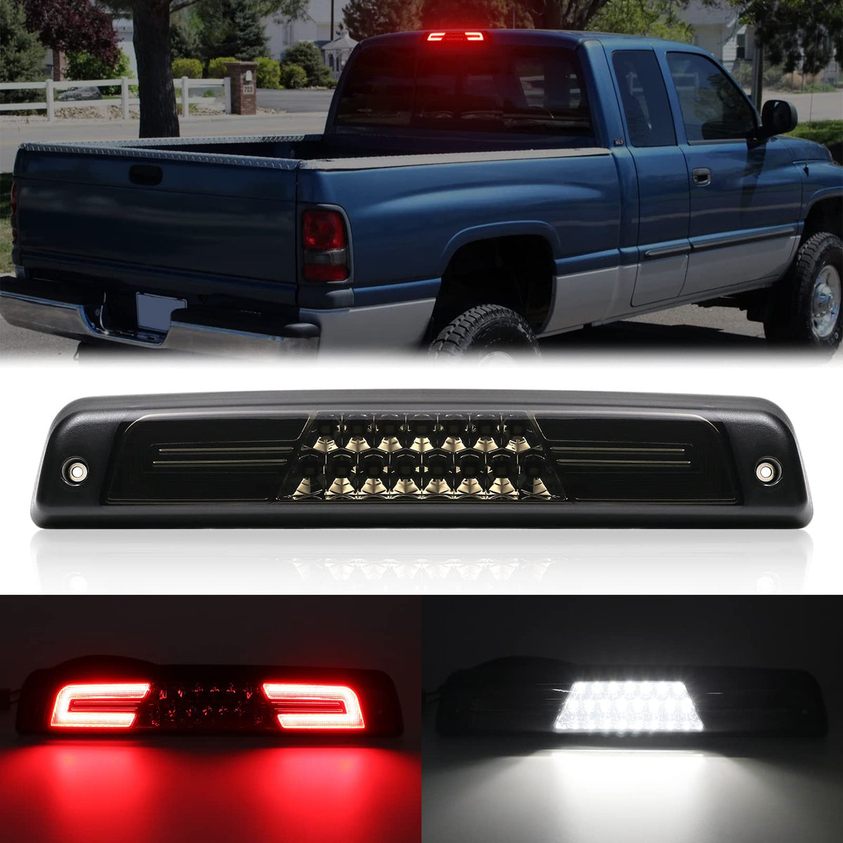 R&F Auto Led Smoked 3Rd Brake Light Replacement For Ram 1500/2500 / 3500 (1994-2001) Pickup Truck Roof Cargo Lights High Mount S