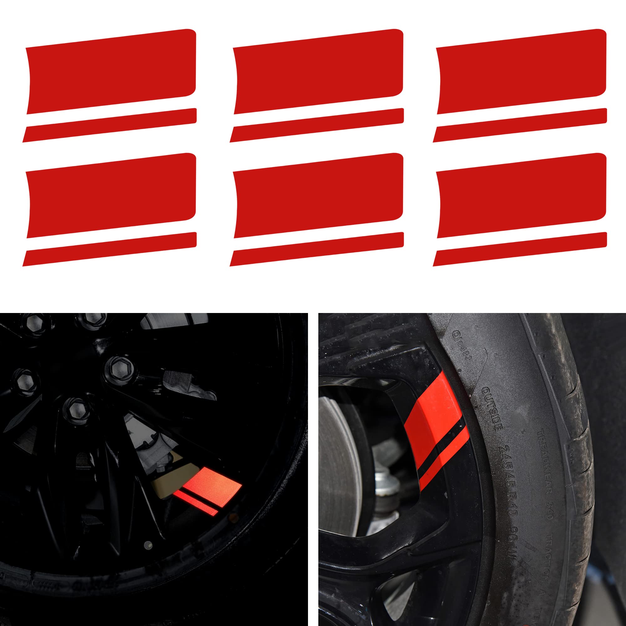 TOMALL 6pcs Wheel Rim Stripe Reflective Stickers for Car Vinyl Reflective Safety Decoration Stripe Universal Rim Decals for Bumper Fender Accessories (Red)