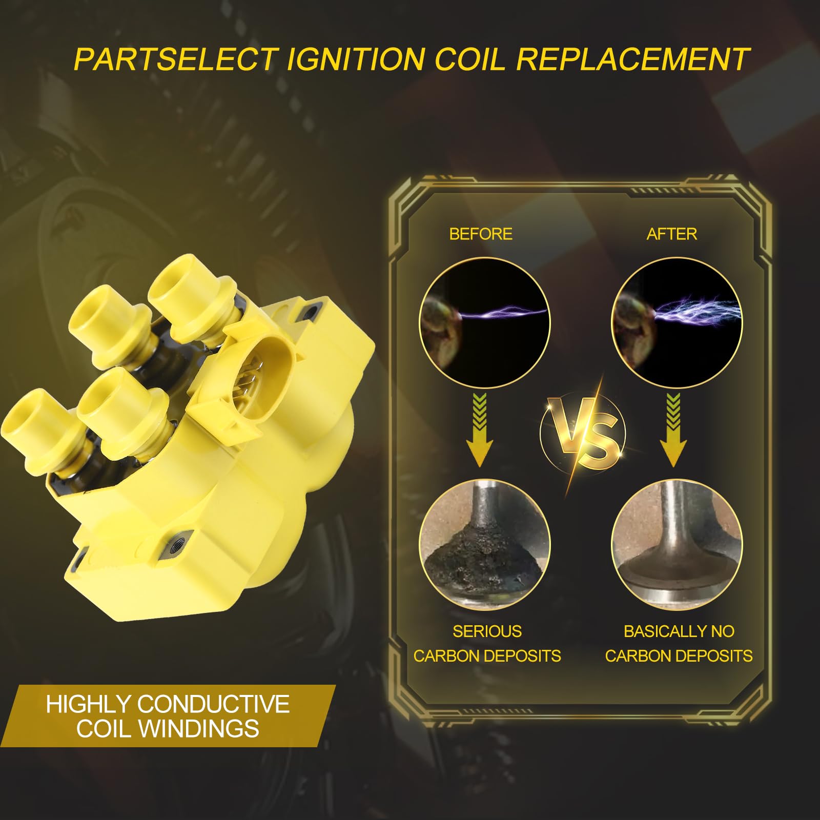 Partselect 2Pcs Ignition Coil Pack FD487 Replacement for Ford F150 E-150 Explorer Ranger Lincoln Town Car Mark VIII Mazda B2500