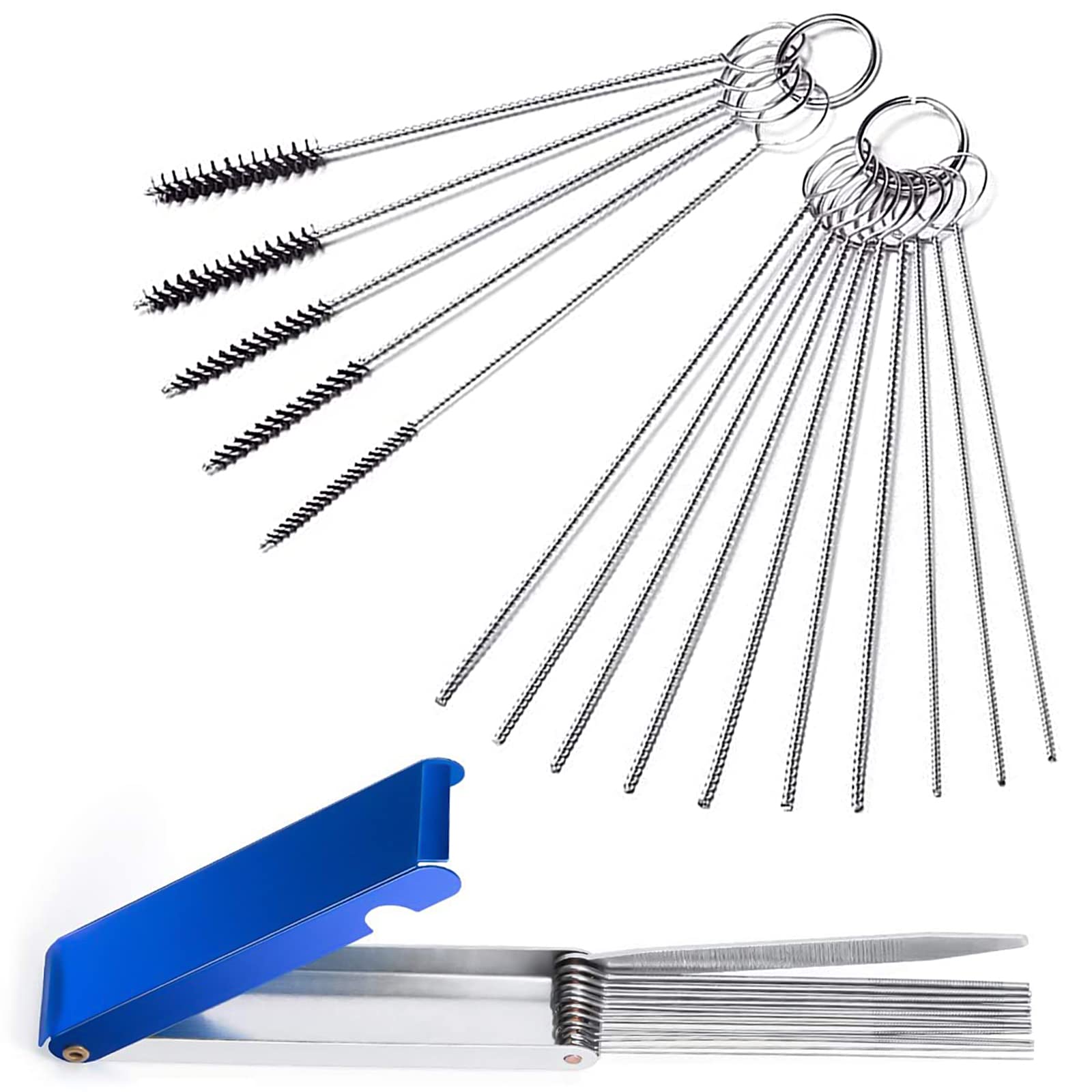 2 Set Carburetor Carbon Dirt Jet Remove Cleaner Welding Torch Tip Cleaner 13 Cleaning Wires Set + 10 Cleaning Needles + 5 Nylon Brushes For Motorcycle Atv Moped Welder Carb Chainsaw Spray Guns