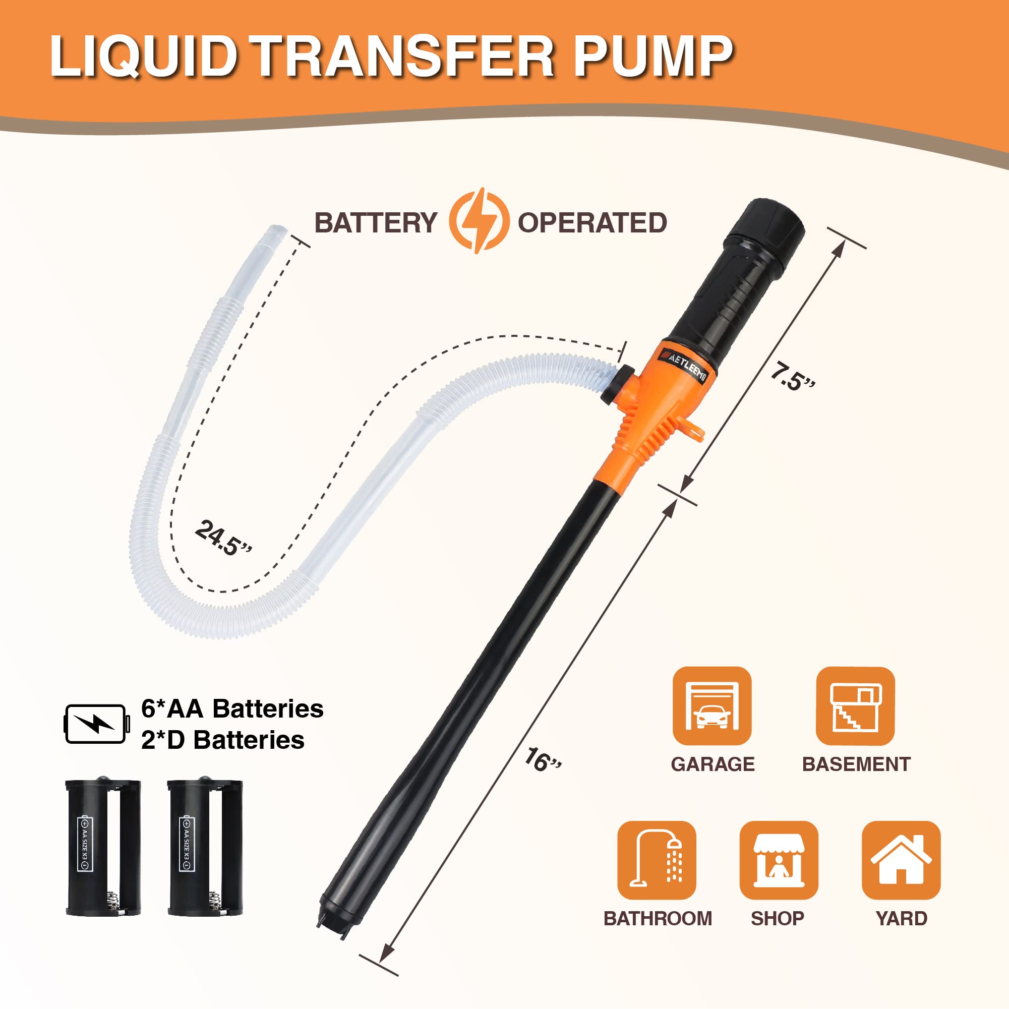 Aetleemo Portable Power Battery Pump, Battery Operated Liquid Transfer Pump, 2.2 Gallons Per Min, For Gasoline Diesel Fuel