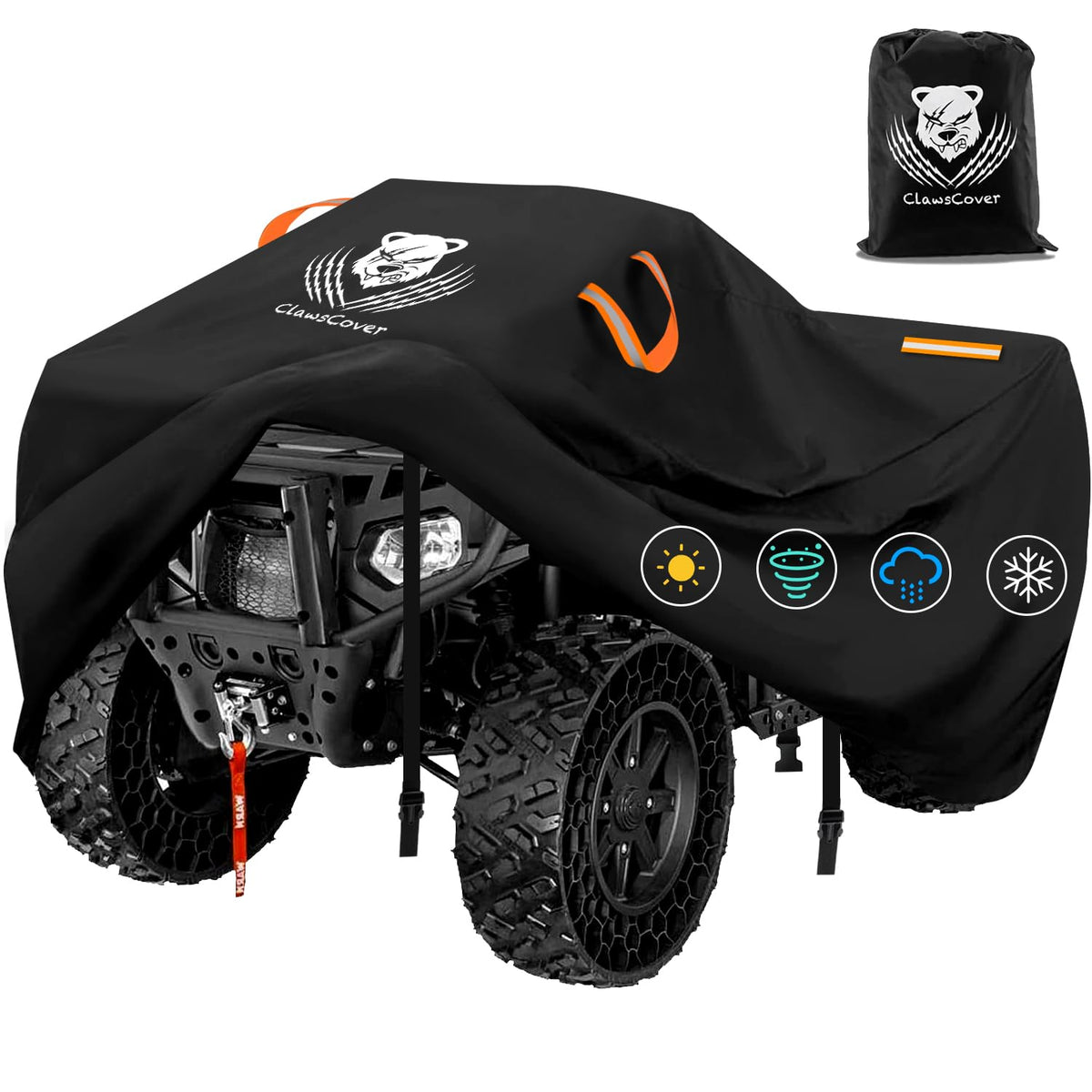 Clawscover Atv Covers Waterproof Outdoor Heavy Duty Anti-Uv Fadeless 420D Oxford Cloth 4 Wheelers Quad Storage Cover Accessories