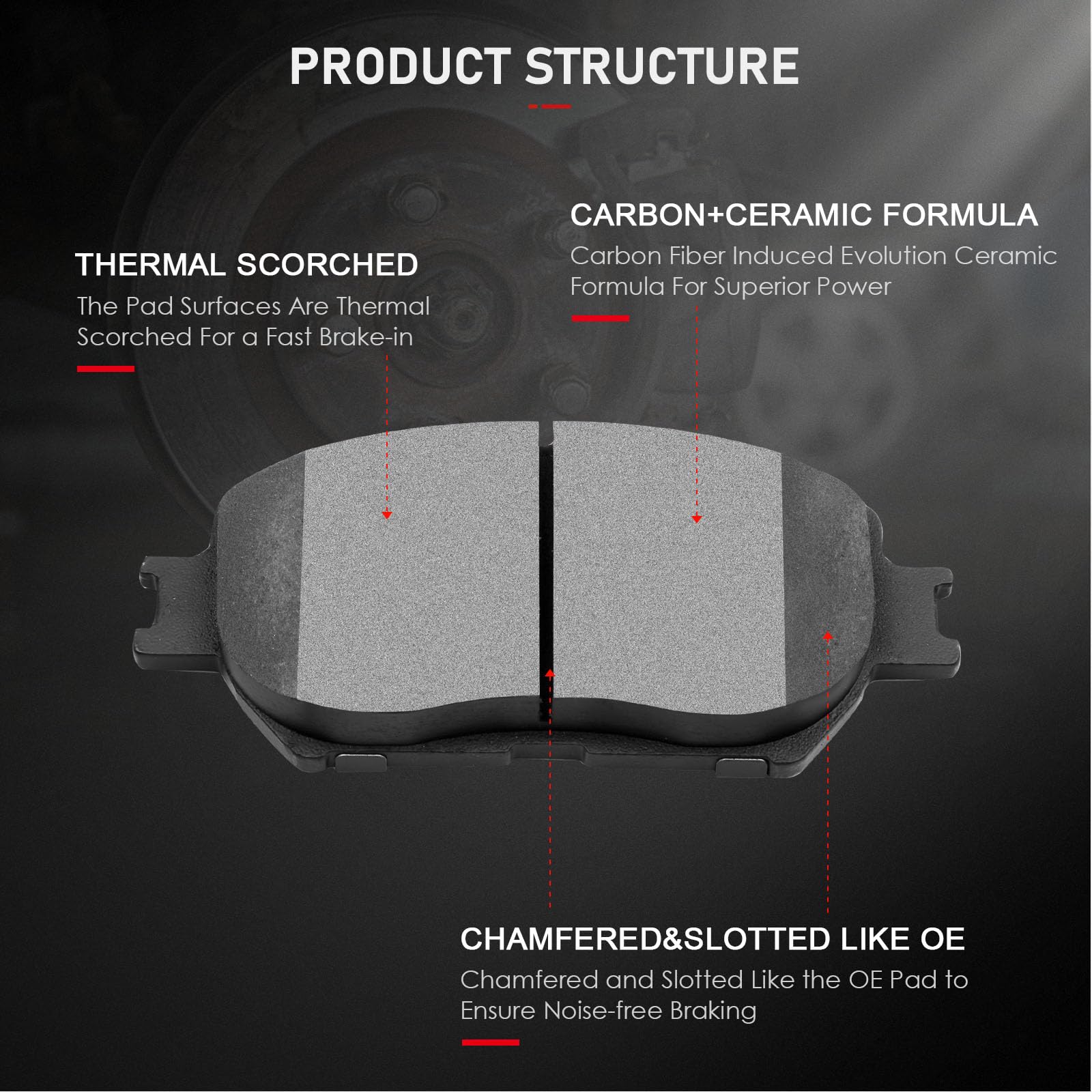 Cciyu D908 4Pcs Front Ceramic Brake Pads Kits 2006 For Lexus Gs300,2009-2015 For Lexus Is250,2002-2006 For Toyota For Camry
