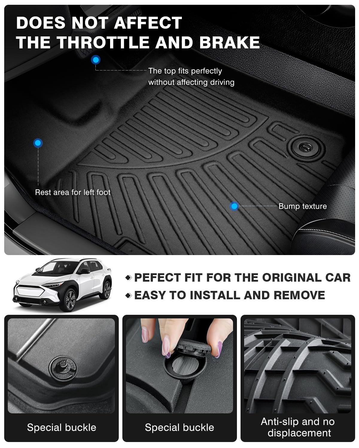 Powerty Floor Mats For Toyota Bz4X & Subaru Solterra 2023 2024 2025 Accessories All Weather Floor Liner 3D Tpe 1St & 2Nd Row Flo