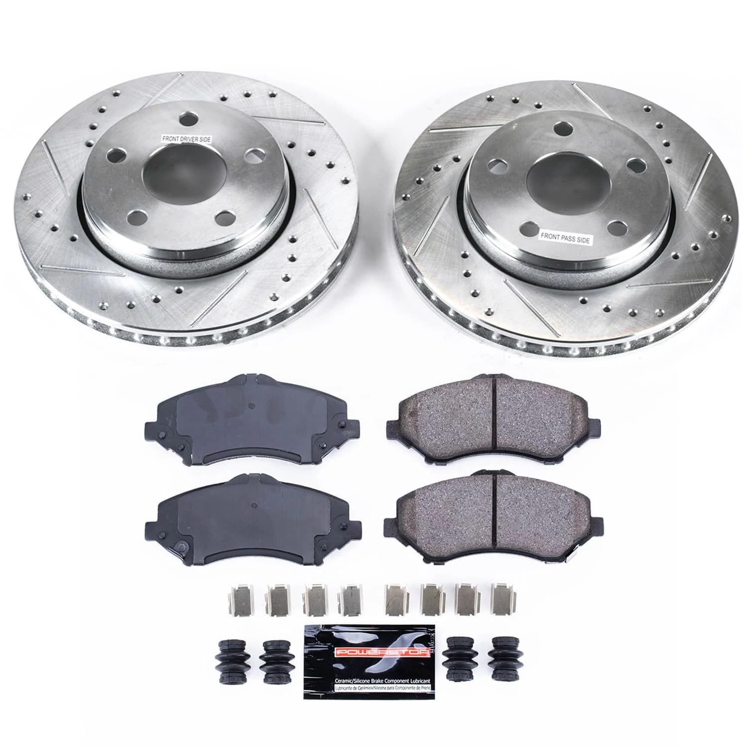 Power Stop K3097 Front Z23 Carbon Fiber Brake Pads with Drilled and Slotted Brake Rotors Kit For 2007 2008 2009 2010 2011 2012 2