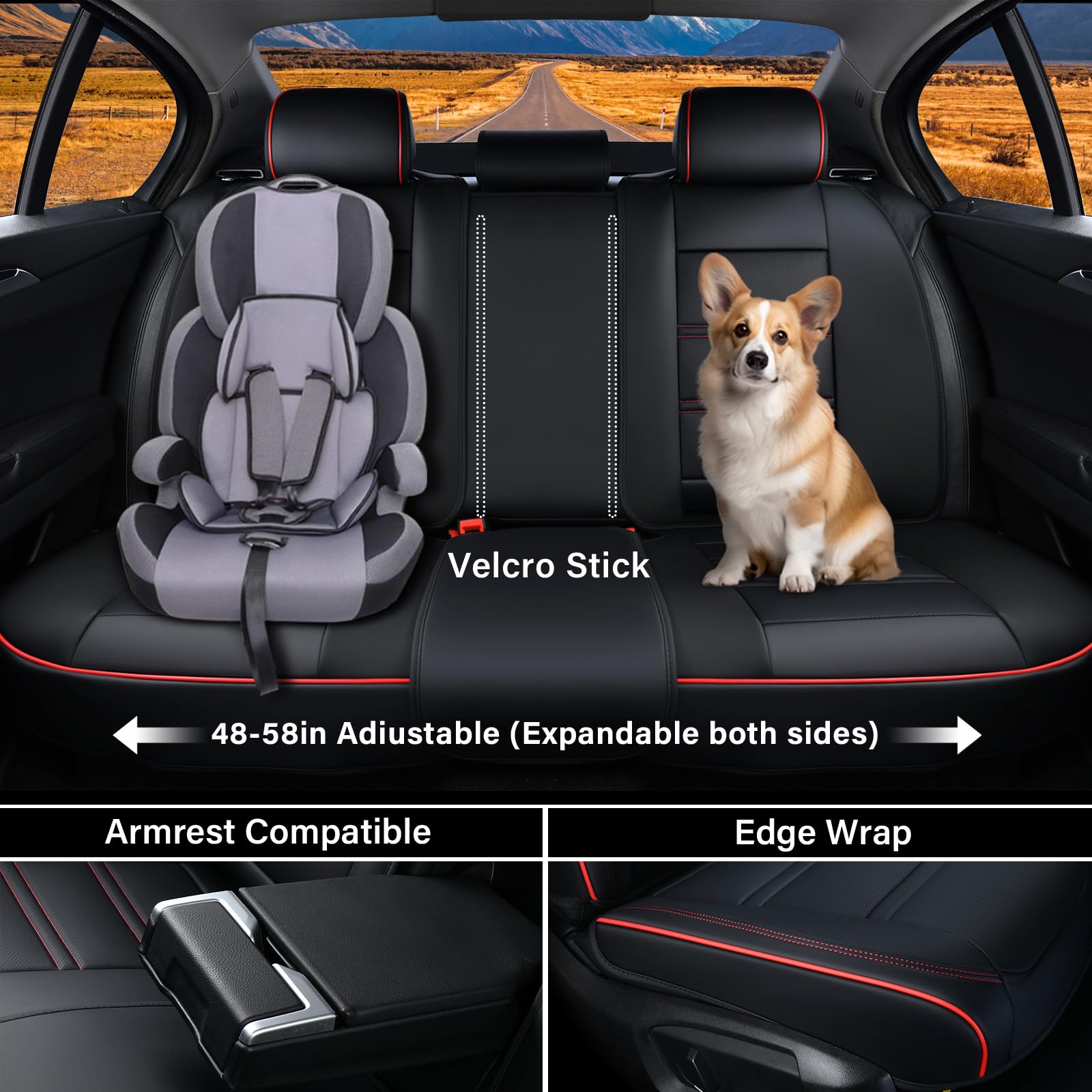 Coverado Car Seat Covers Full Set, 5 Piece Car Seat Protector With Removable Headrest, Nappa Leather Breathable Front Rear Seat
