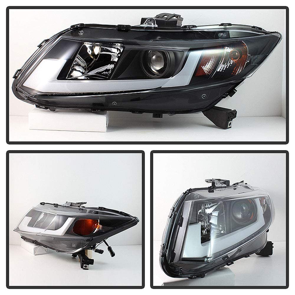 Acanii - For 2012-2015 Honda Civic Sedan 12-13 Coupe Led Drl Tube Projector Headlights Headlamps, Driver & Passenge Side